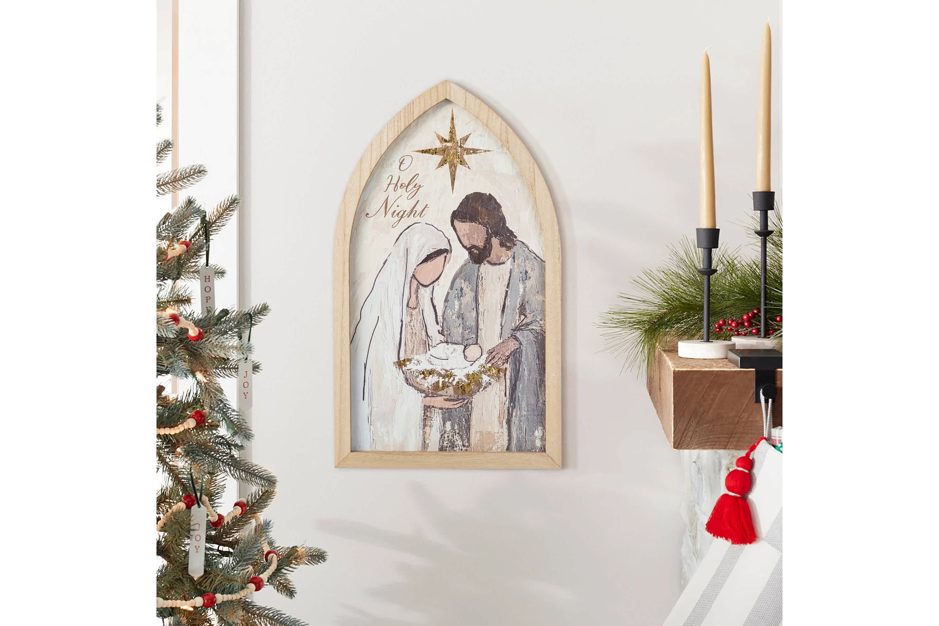 19.75"H Wooden Gold Foil Nativity Scene Wall Décor