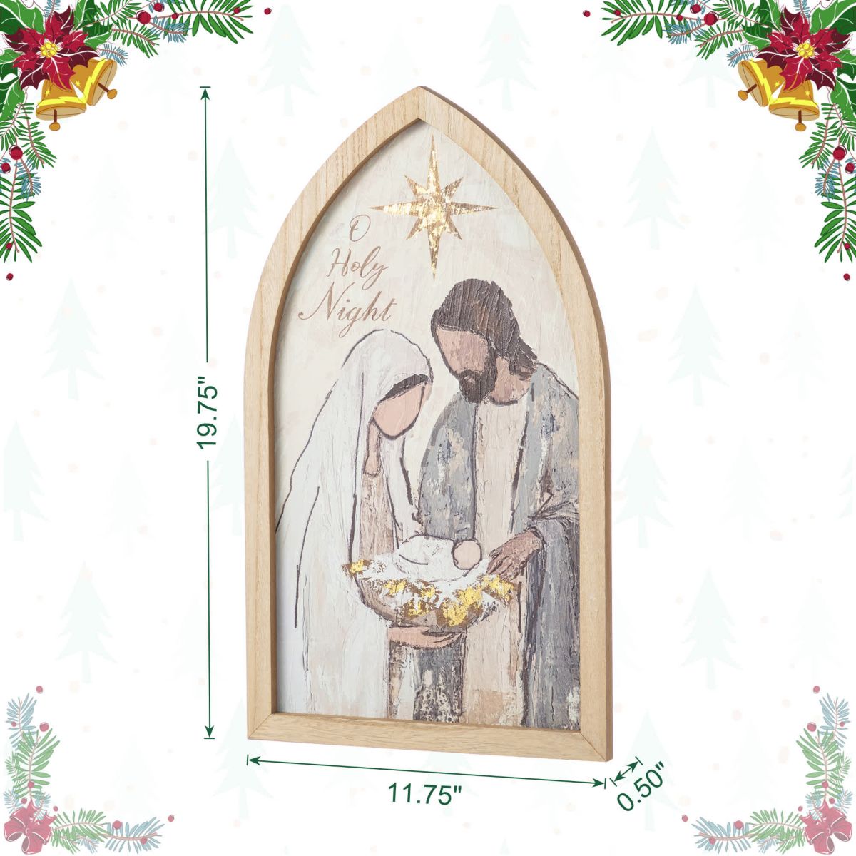 19.75"H Wooden Gold Foil Nativity Scene Wall Décor