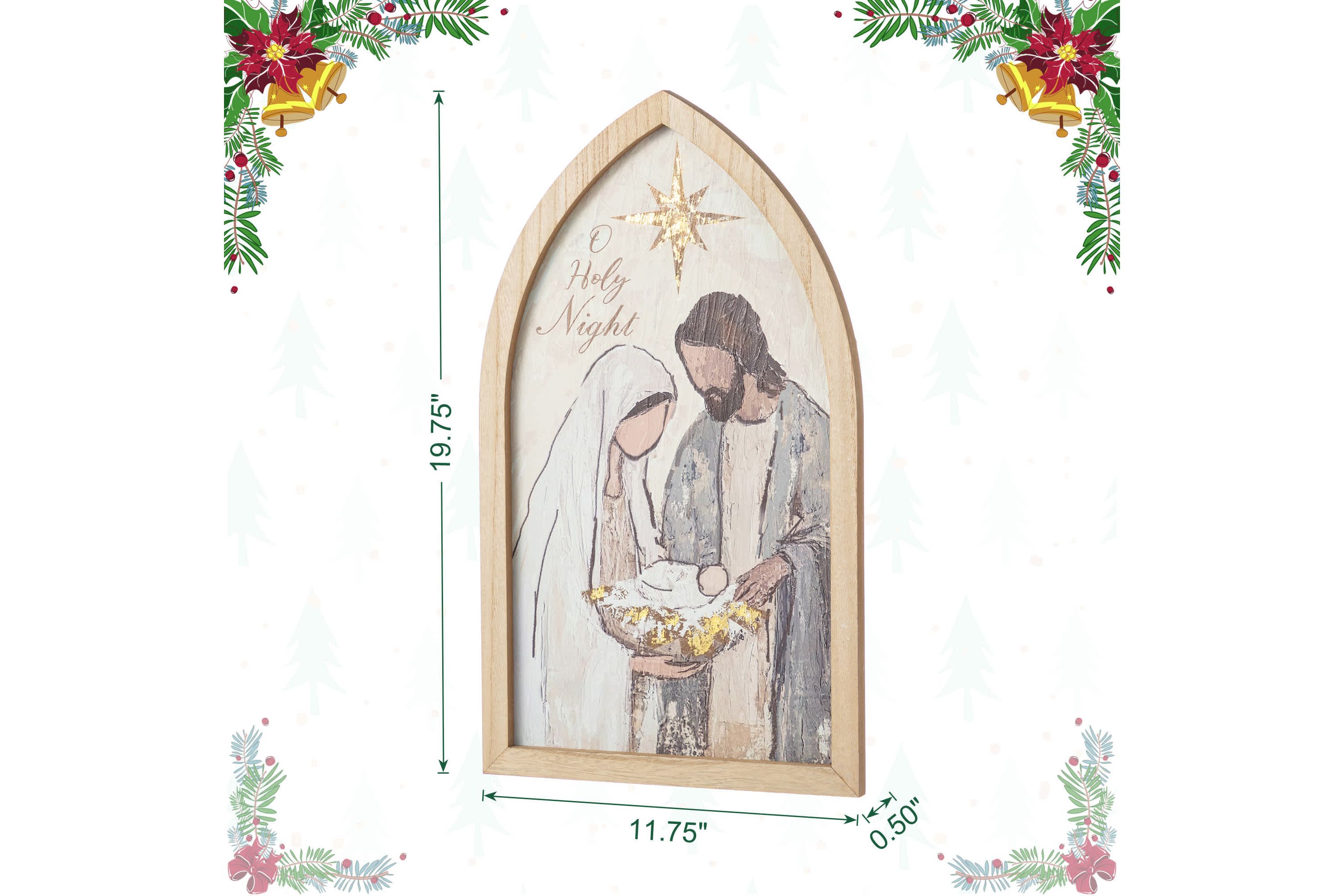 19.75"H Wooden Gold Foil Nativity Scene Wall Décor