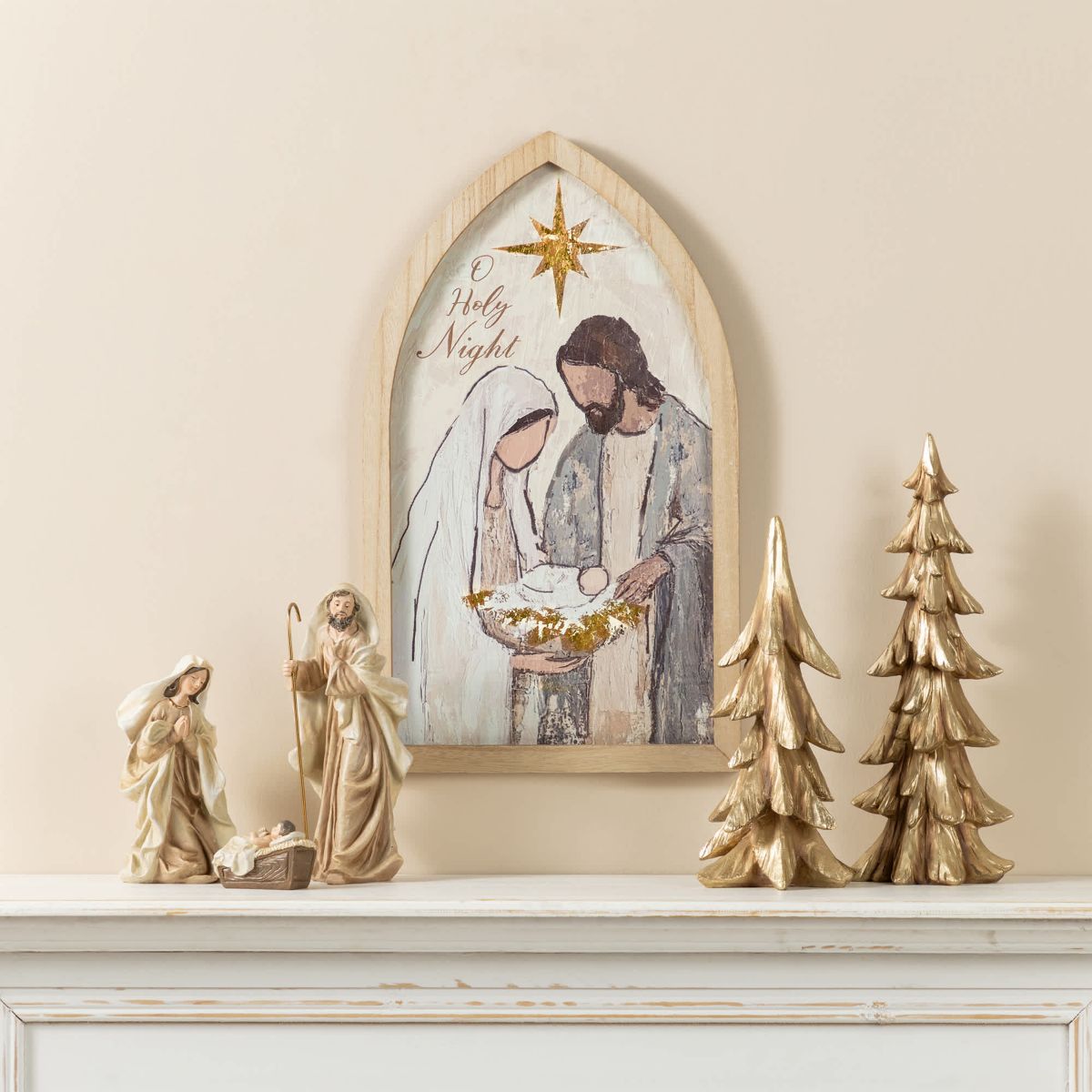 19.75"H Wooden Gold Foil Nativity Scene Wall Décor