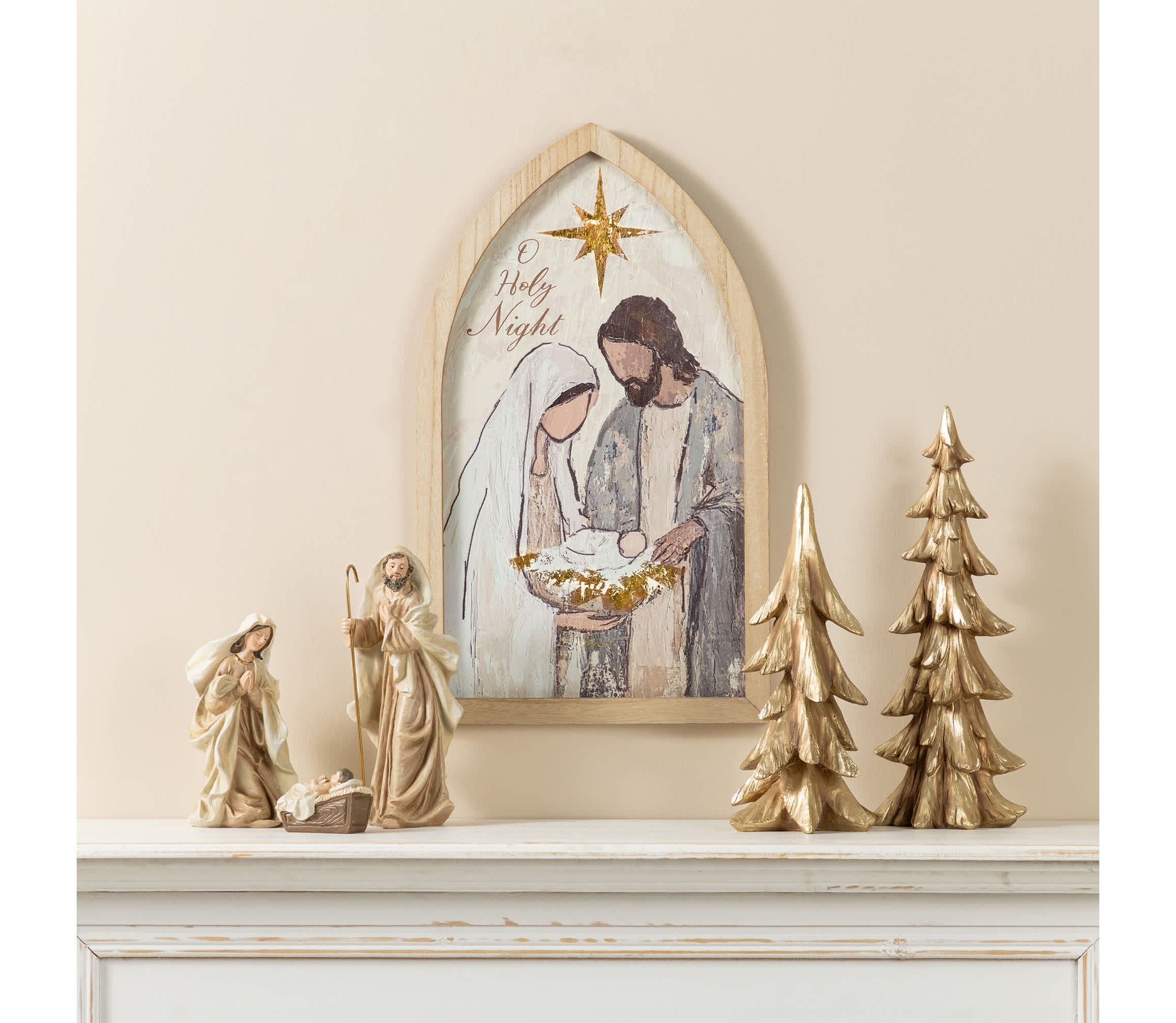 19.75"H Wooden Gold Foil Nativity Scene Wall Décor