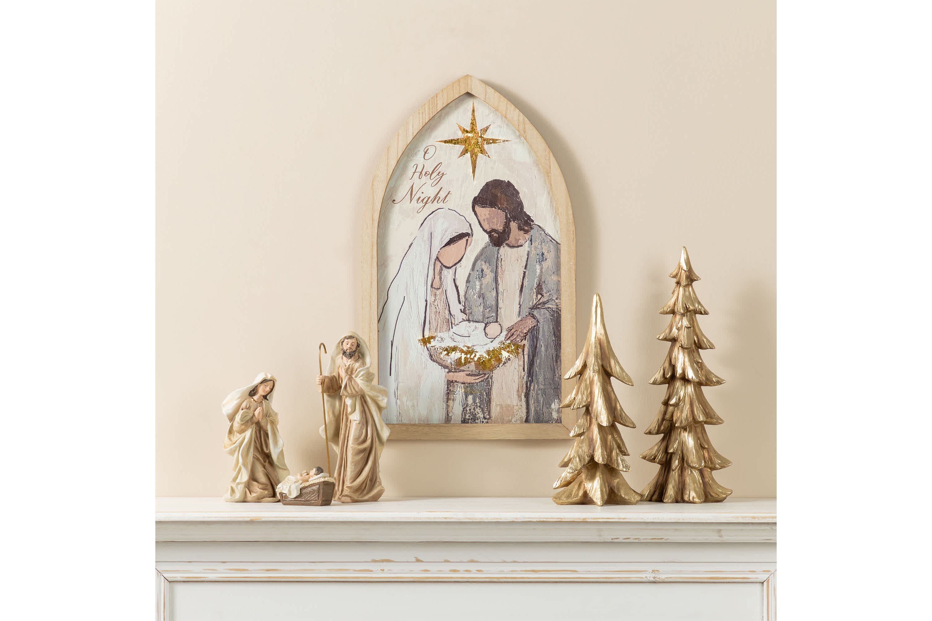 19.75"H Wooden Gold Foil Nativity Scene Wall Décor