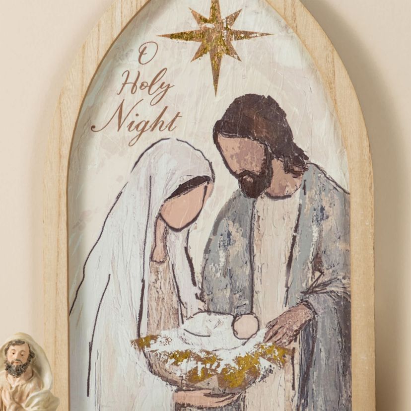 19.75"H Wooden Gold Foil Nativity Scene Wall Décor