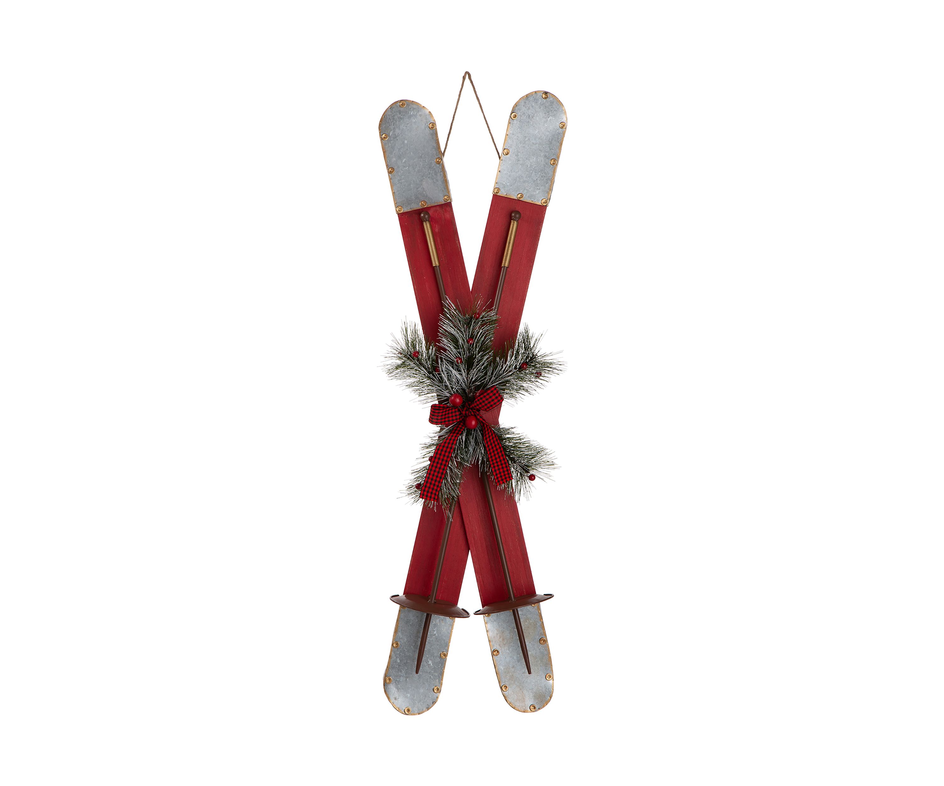 Red Wooden/Galvanized Ski Porch Décor