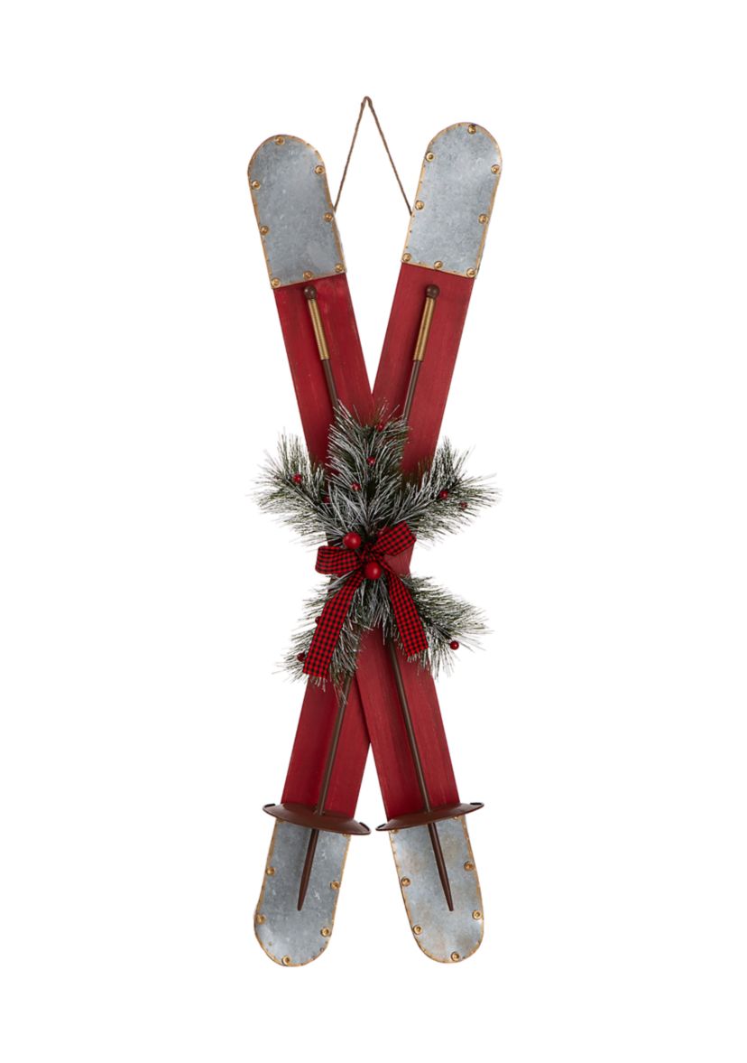 Red Wooden/Galvanized Ski Porch Décor