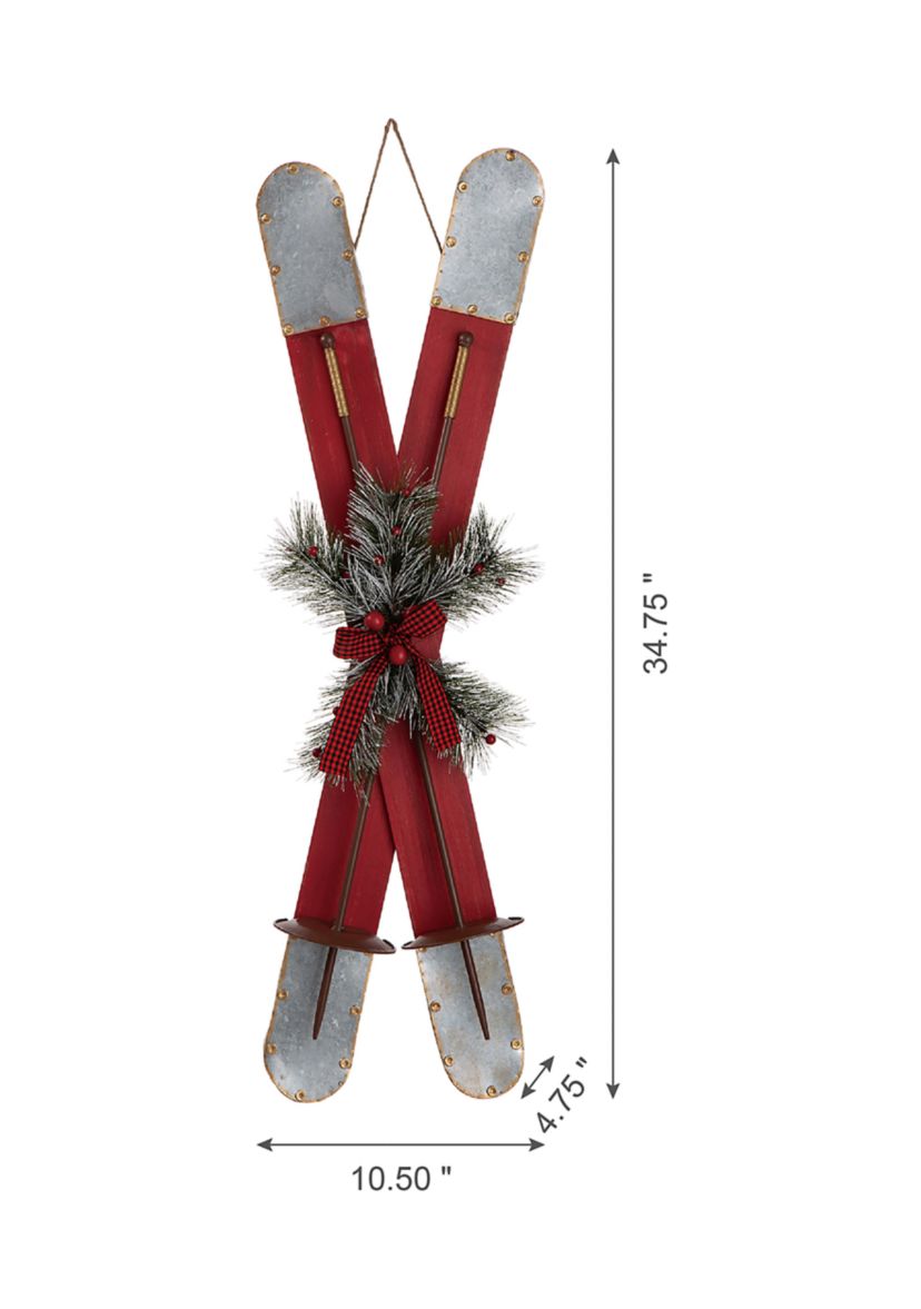Red Wooden/Galvanized Ski Porch Décor