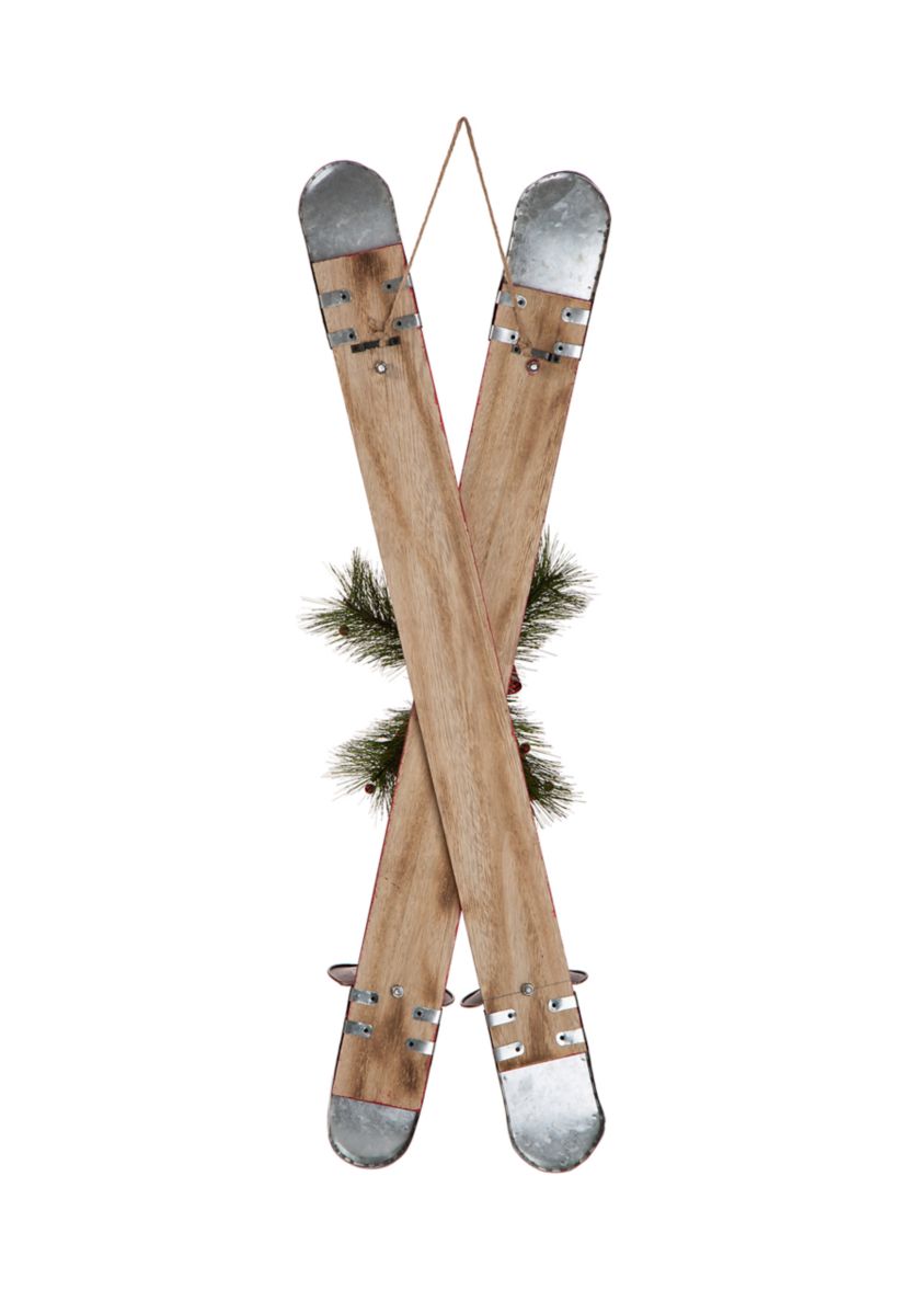 Red Wooden/Galvanized Ski Porch Décor