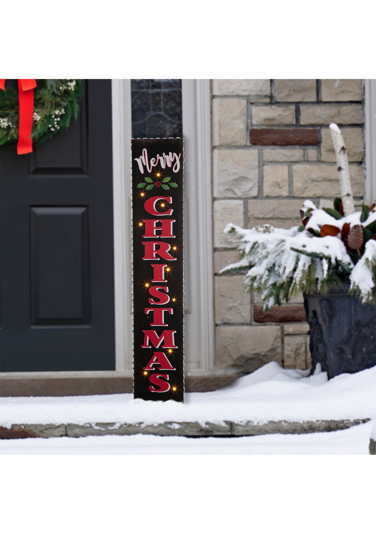 Lighted Wooden Black Christmas Porch Sign