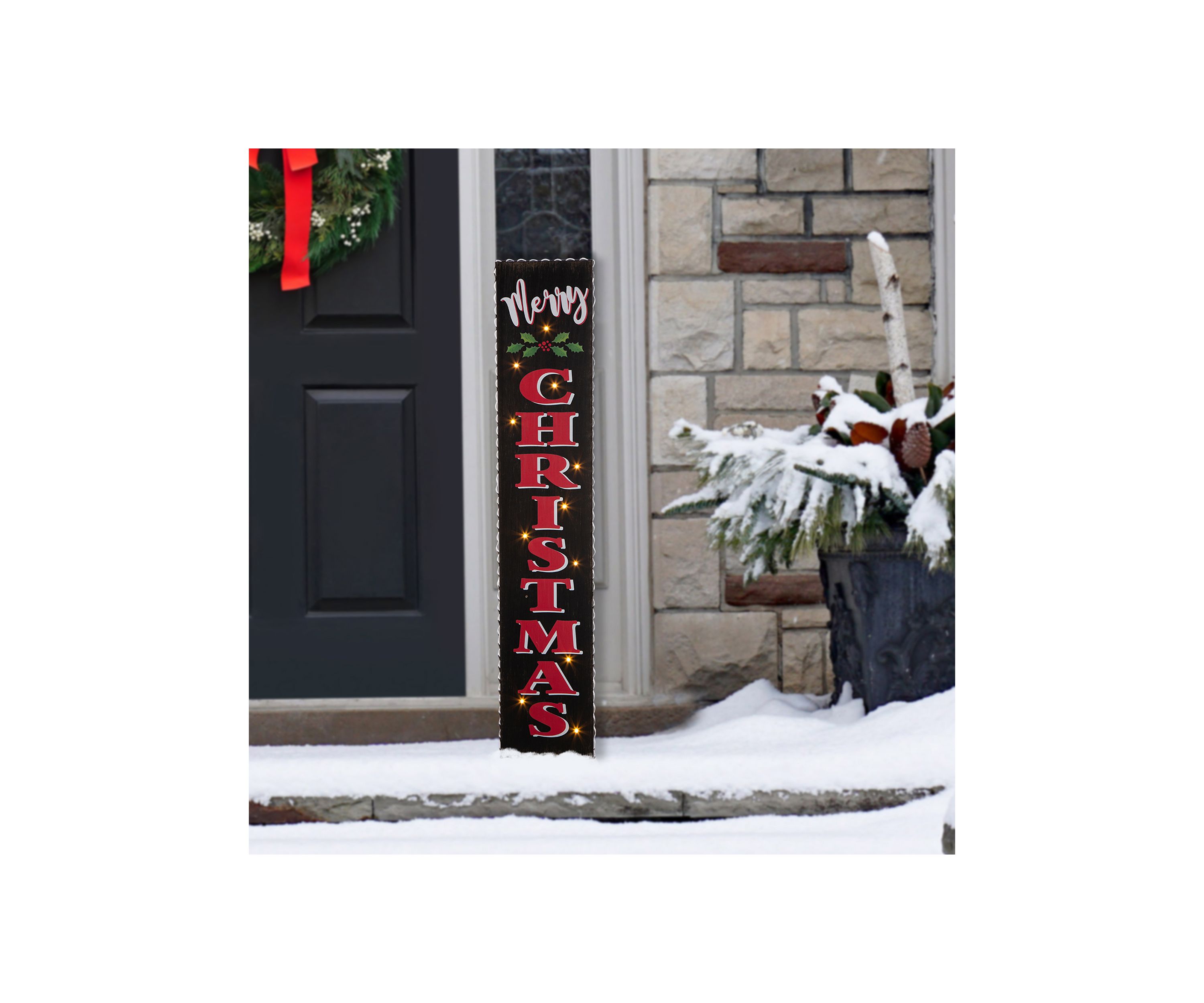 Lighted Wooden Black Christmas Porch Sign