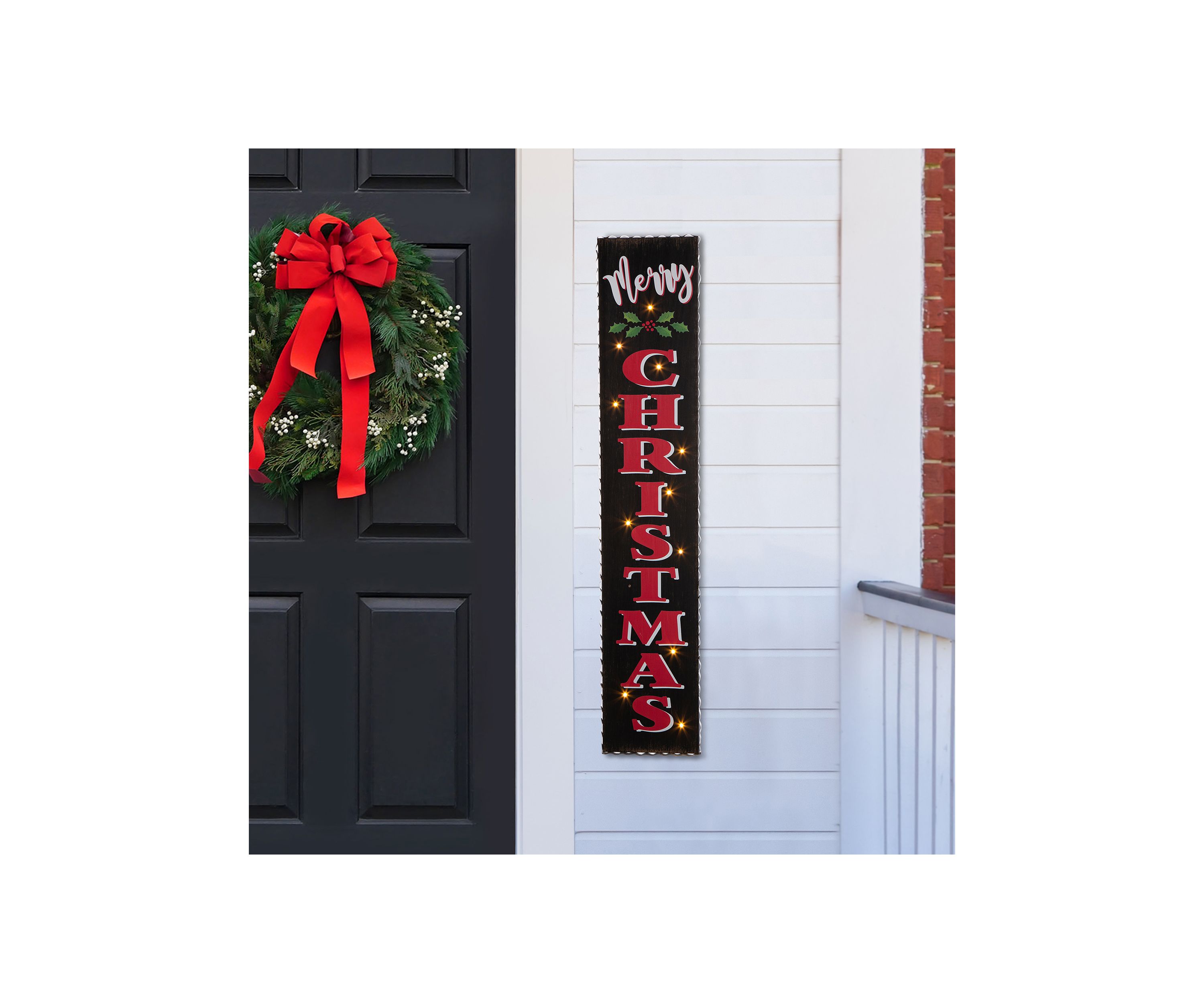 Lighted Wooden Black Christmas Porch Sign