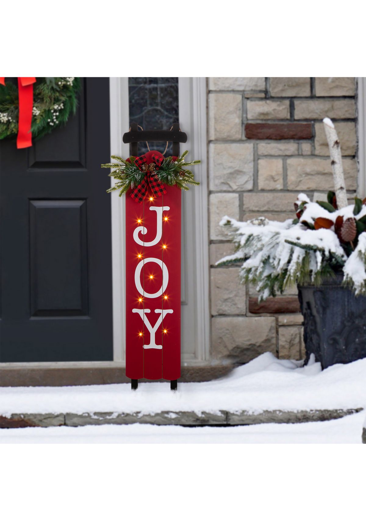 Lighted Wooden Sleigh Joy  Porch Sign