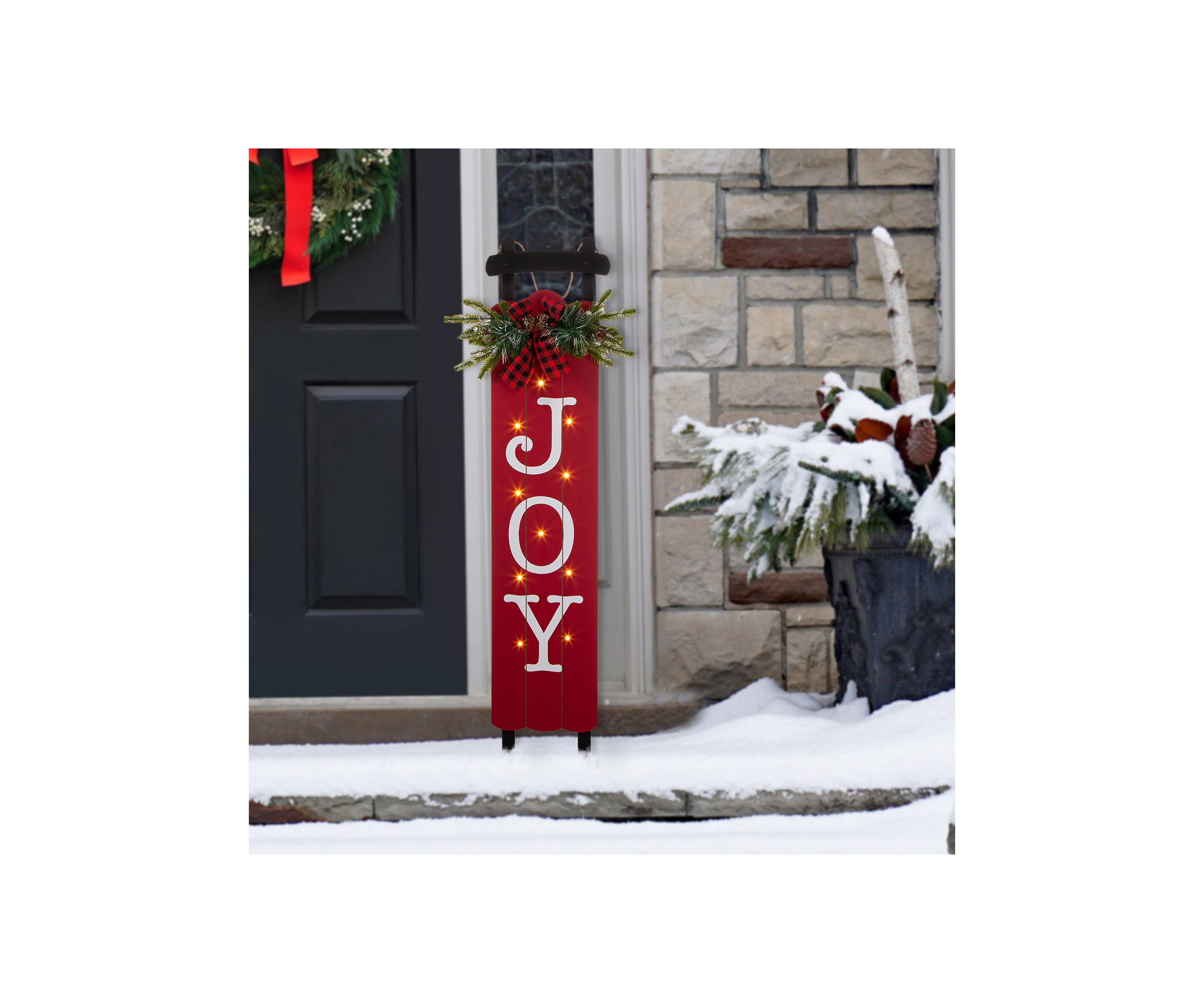 Lighted Wooden Sleigh Joy  Porch Sign