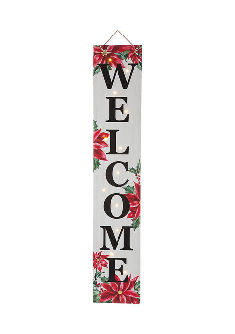 Glitz Home Lighted Wooden Poinsettia Welcome Porch Sign