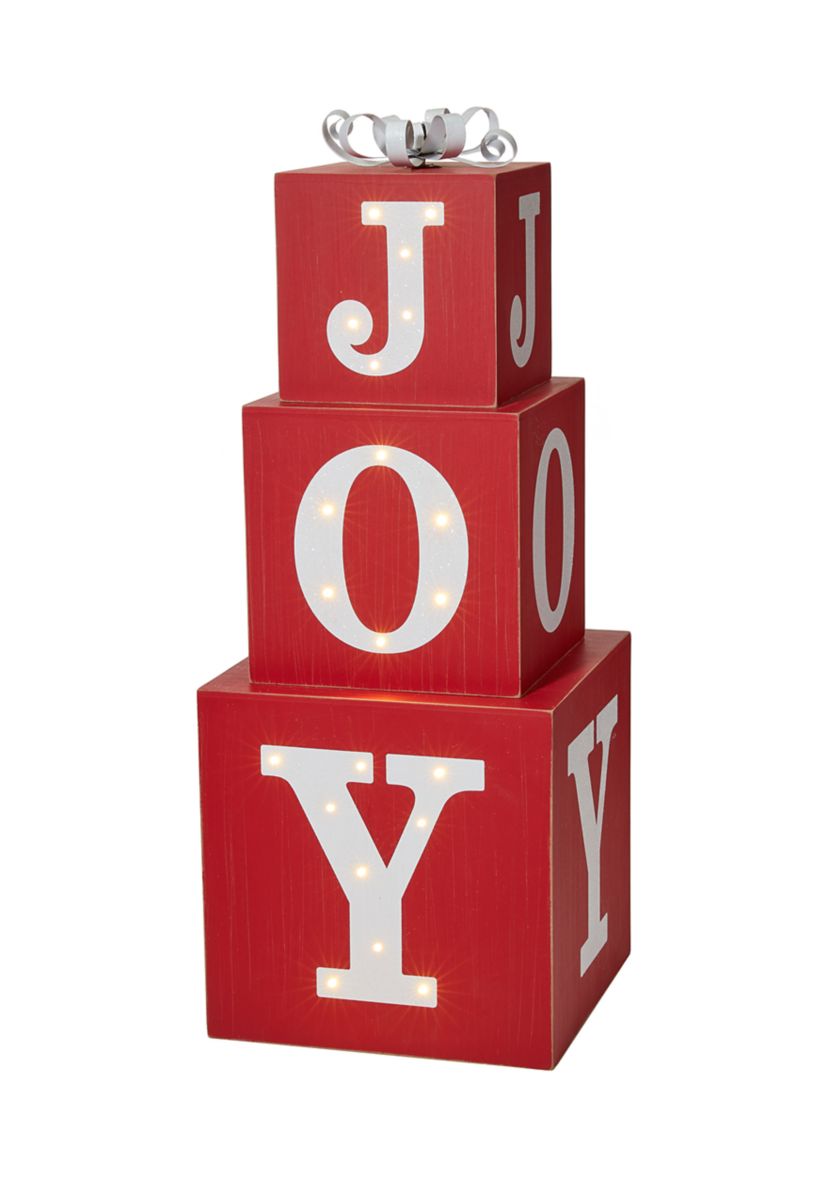 Lighted Wooden Block JOY Porch Sign