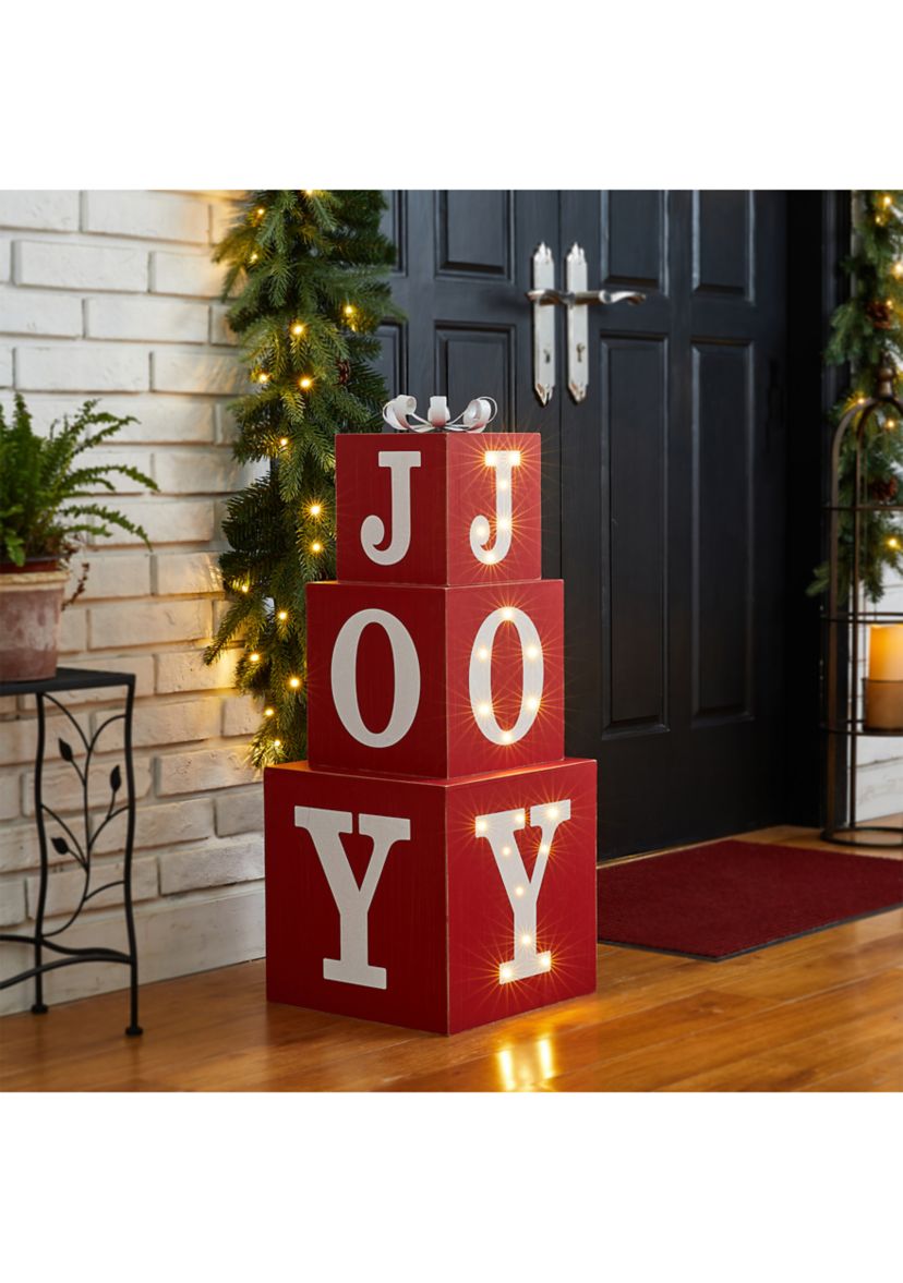 Lighted Wooden Block JOY Porch Sign