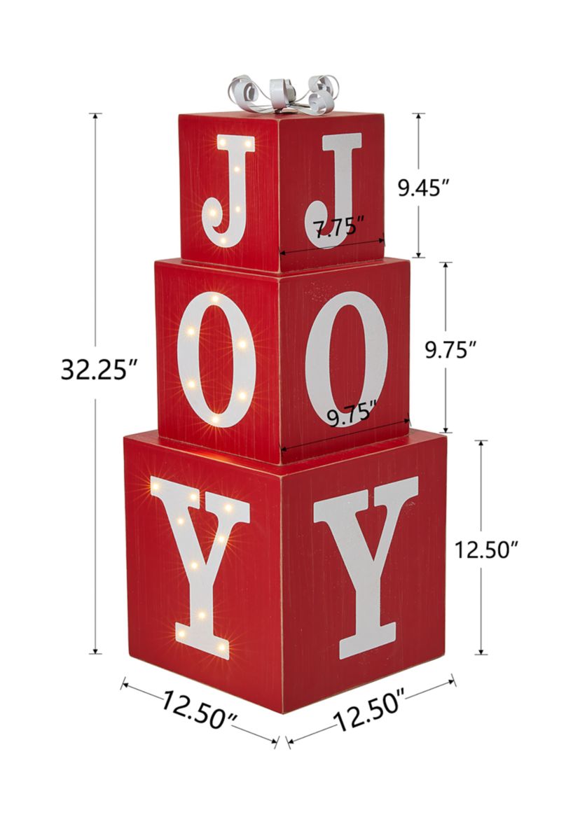Lighted Wooden Block JOY Porch Sign