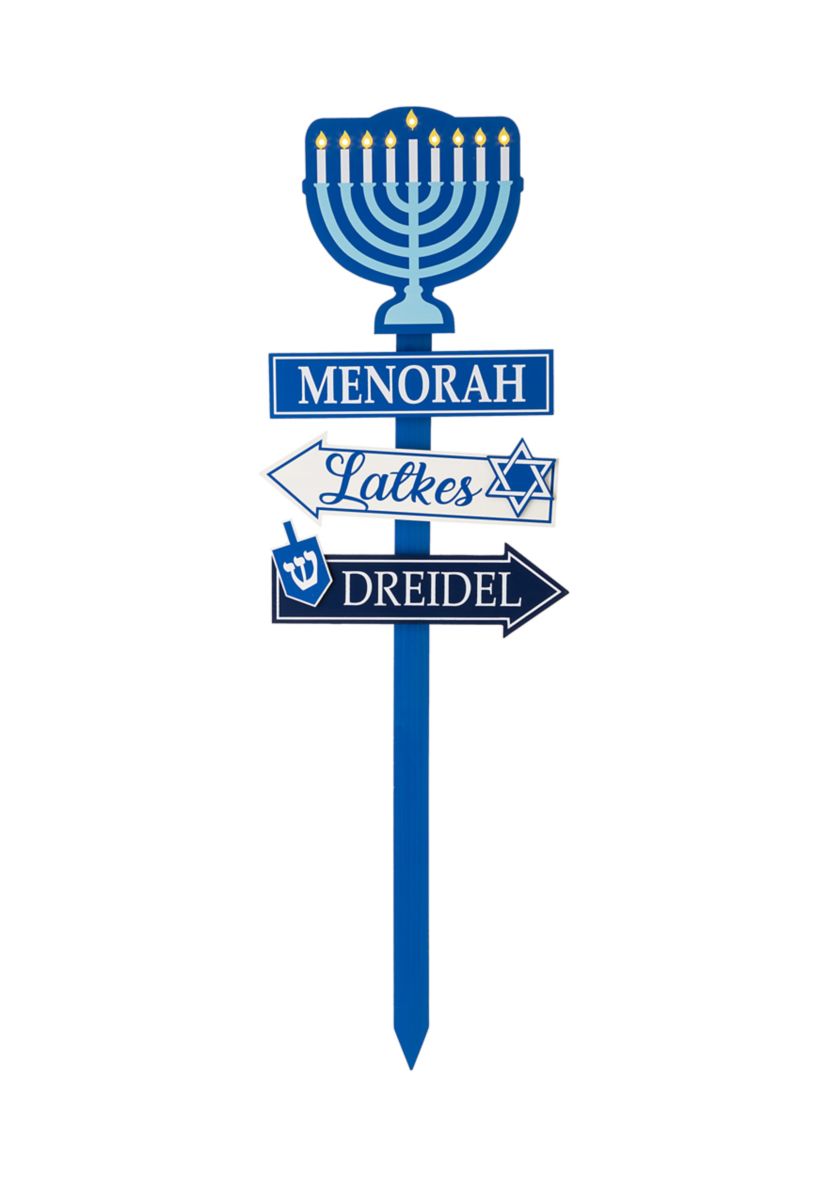 Wooden Hanukkah Yard Stke with Light