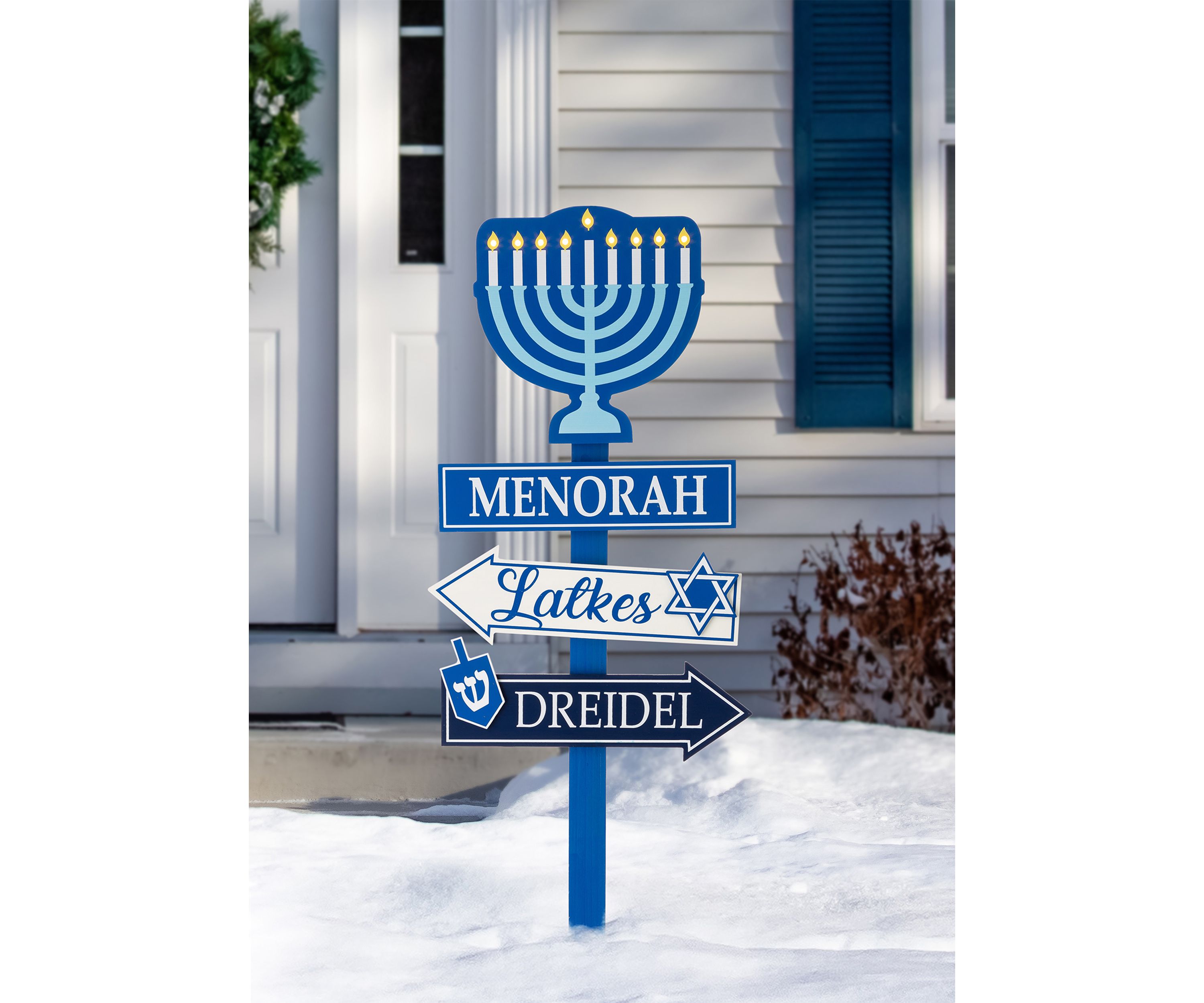 Wooden Hanukkah Yard Stke with Light