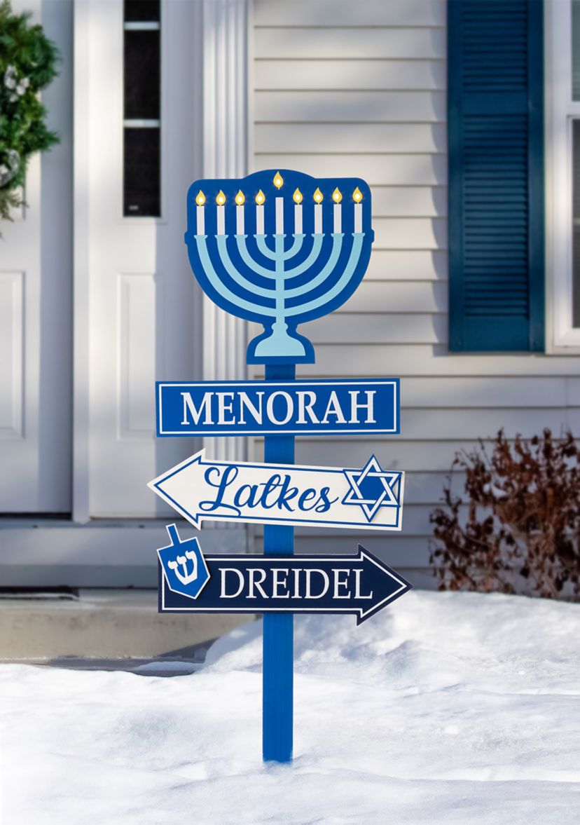 Wooden Hanukkah Yard Stke with Light