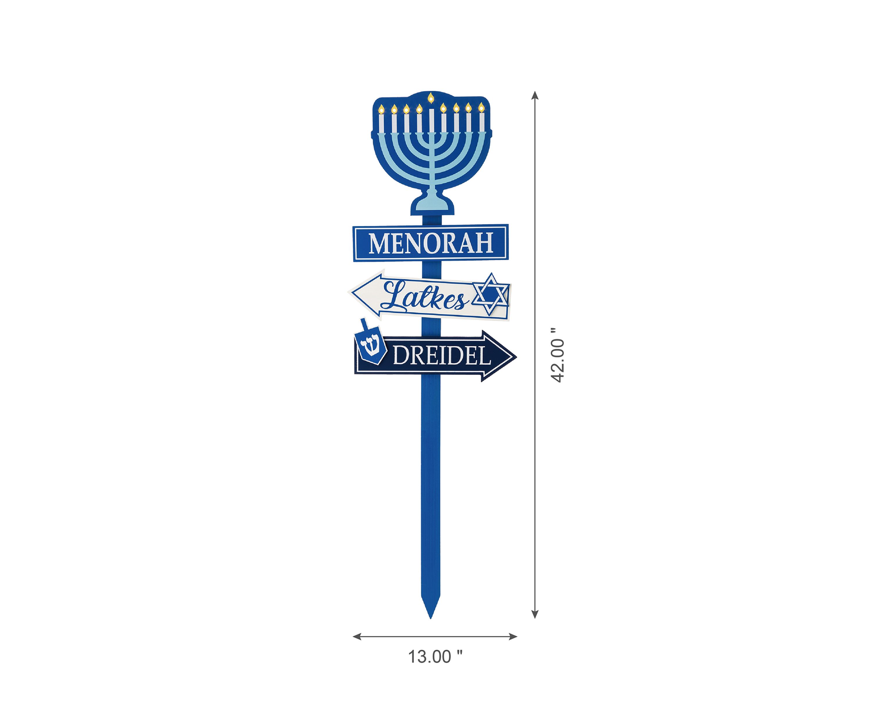 Wooden Hanukkah Yard Stke with Light