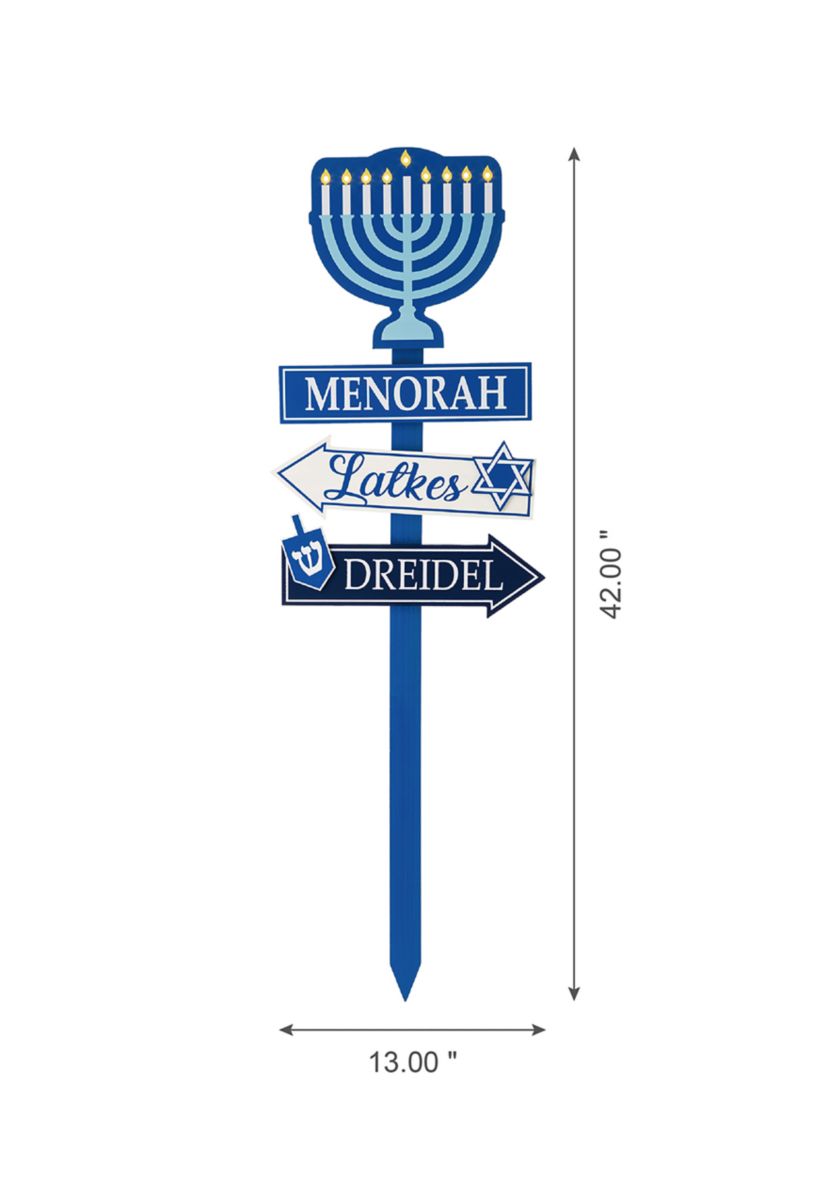Wooden Hanukkah Yard Stke with Light