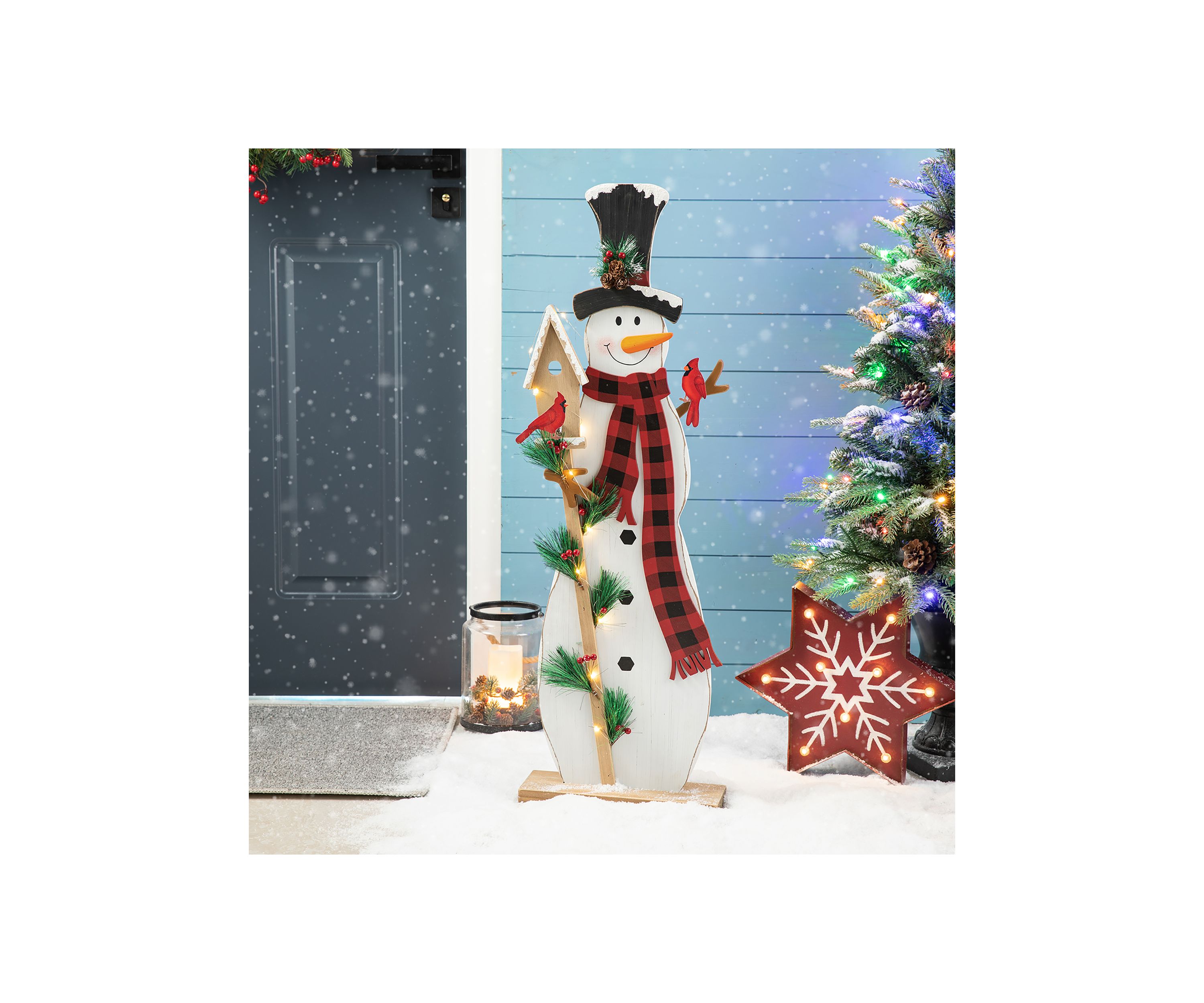 Lighted Wooden Snowman Porch Decor
