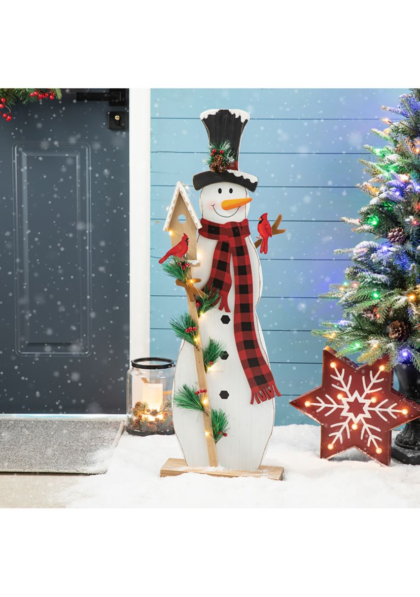 Lighted Wooden Snowman Porch Decor