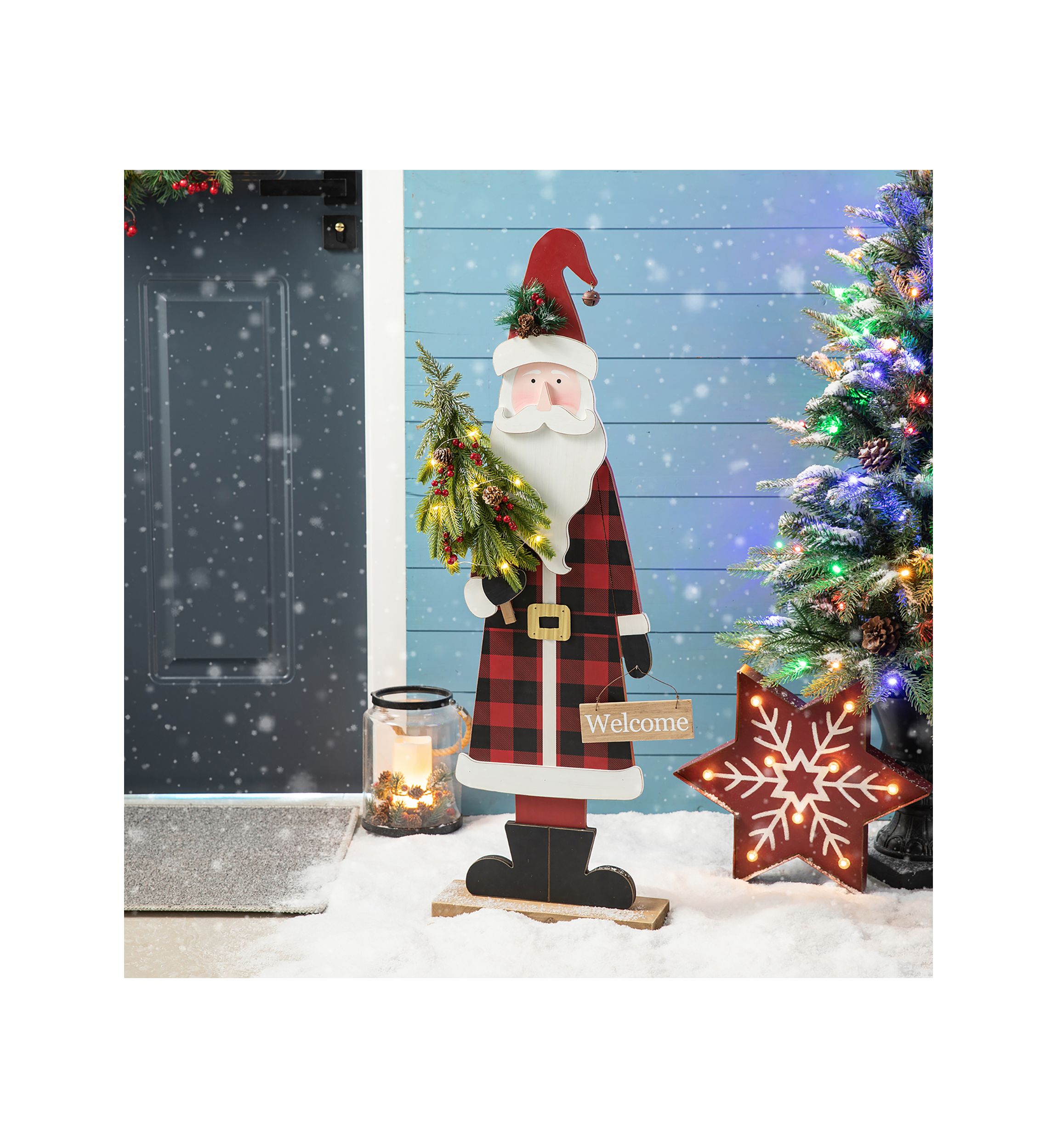 Lighted Wooden Santa Porch Decor