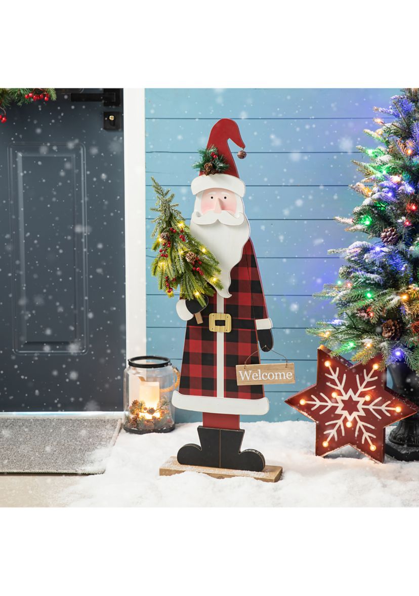 Lighted Wooden Santa Porch Decor