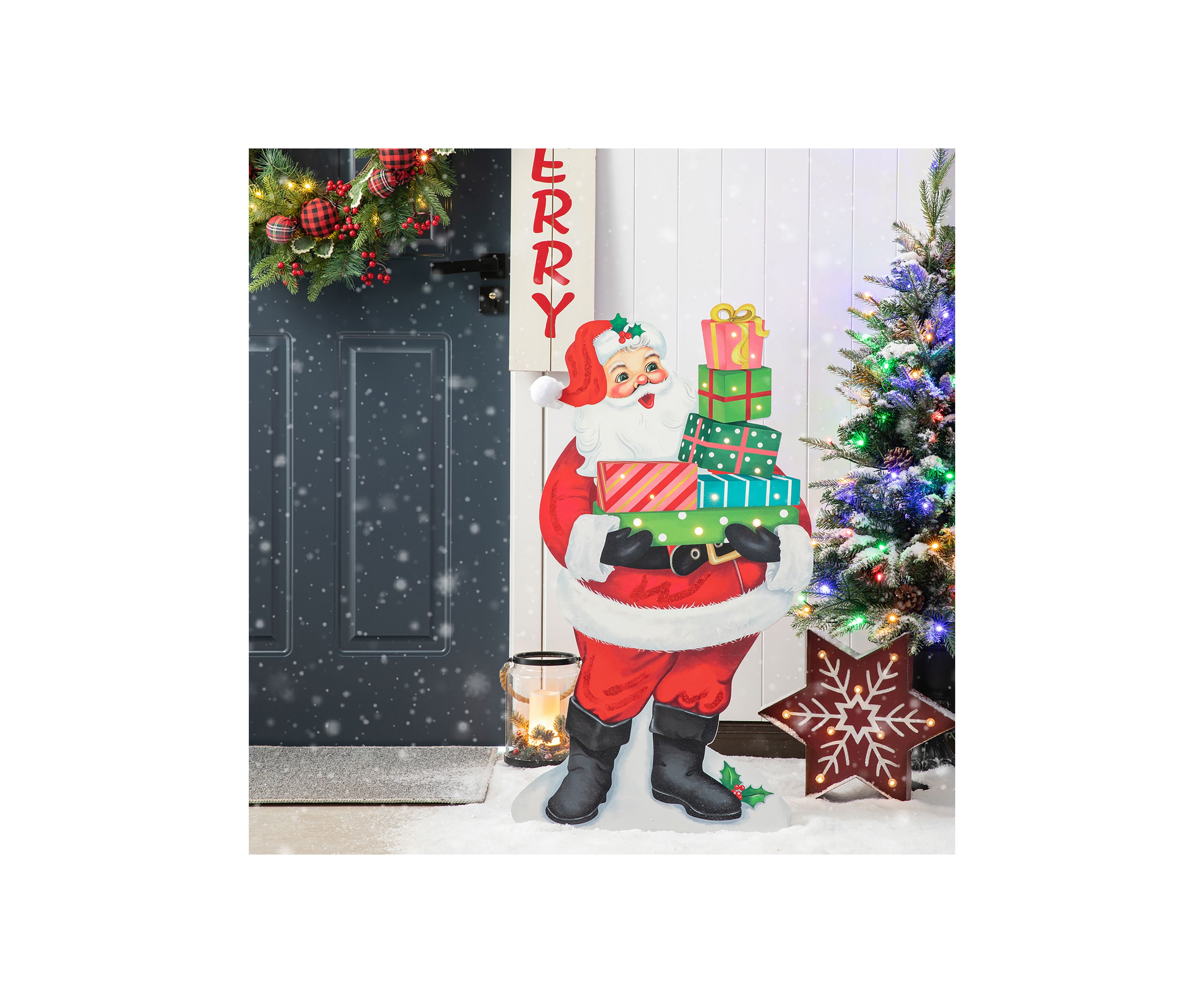 Wooden Santa Gifts Porch Decor