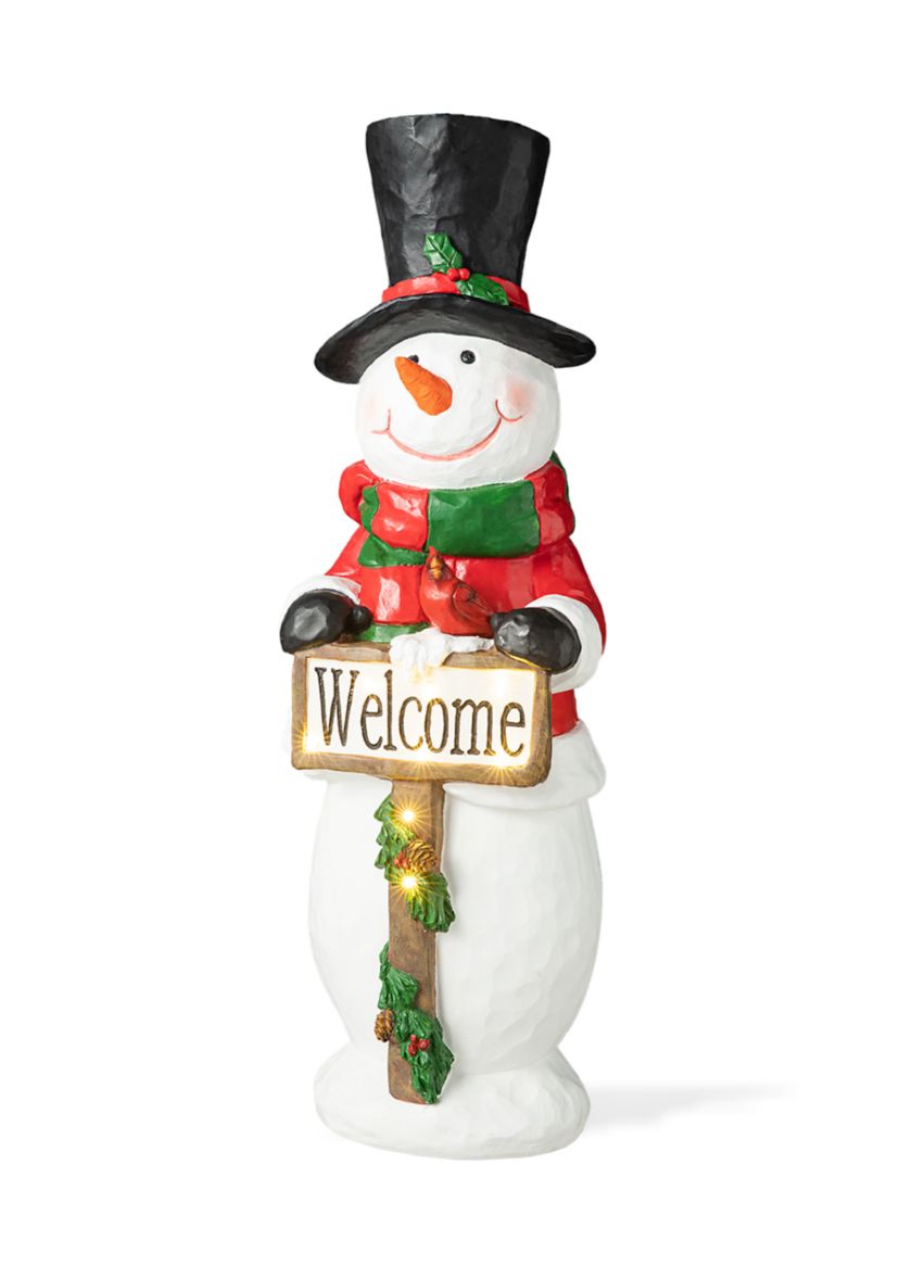 29.25-inchH Christmas Resin Snowman Porch Décor includes 8 Warm White Lights with Timer