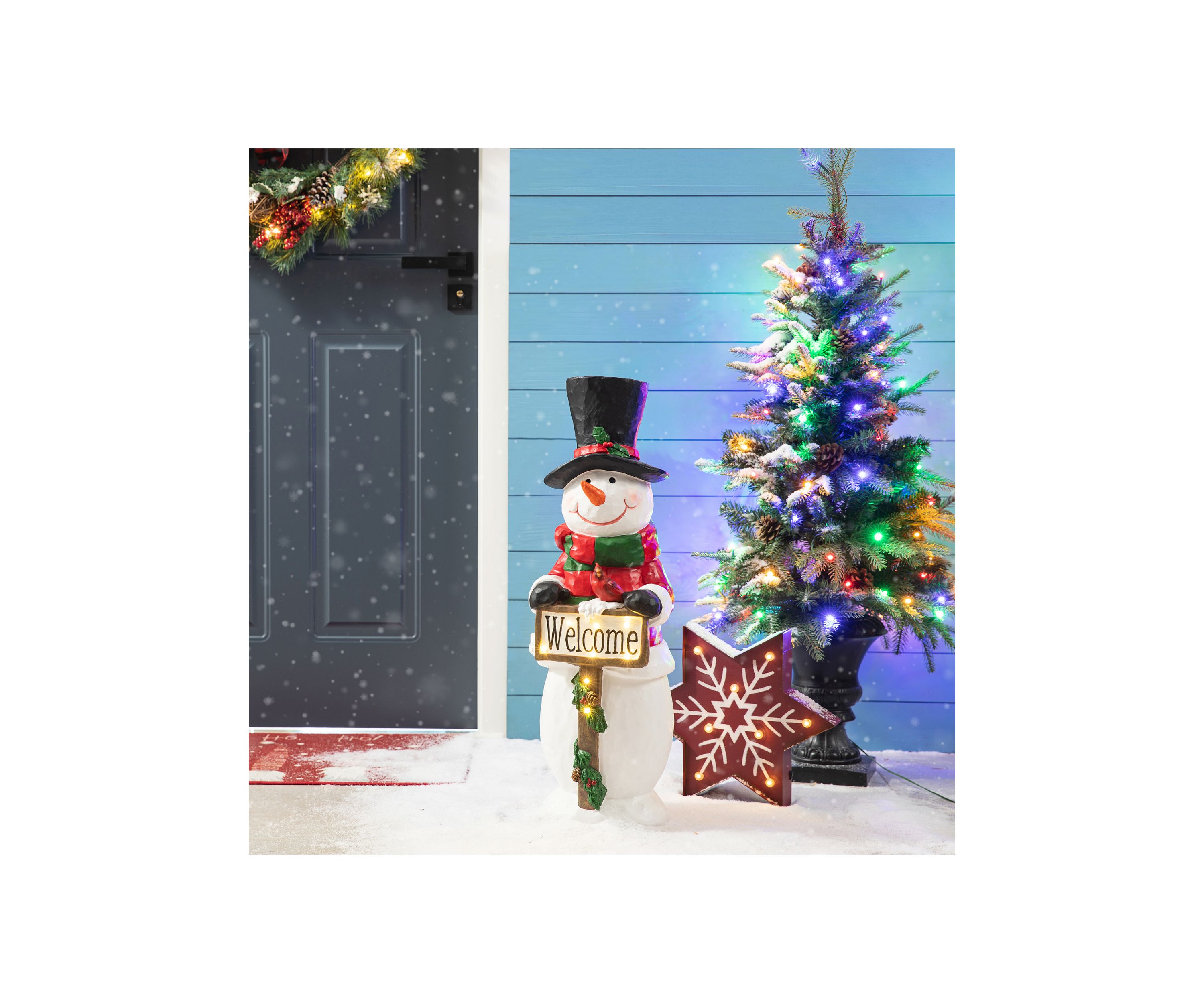 29.25-inchH Christmas Resin Snowman Porch Décor includes 8 Warm White Lights with Timer