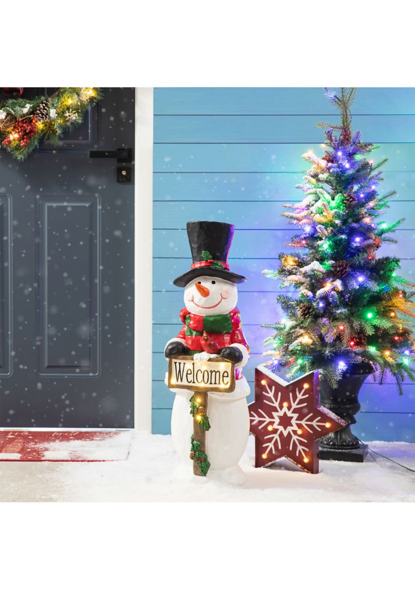 29.25-inchH Christmas Resin Snowman Porch Décor includes 8 Warm White Lights with Timer