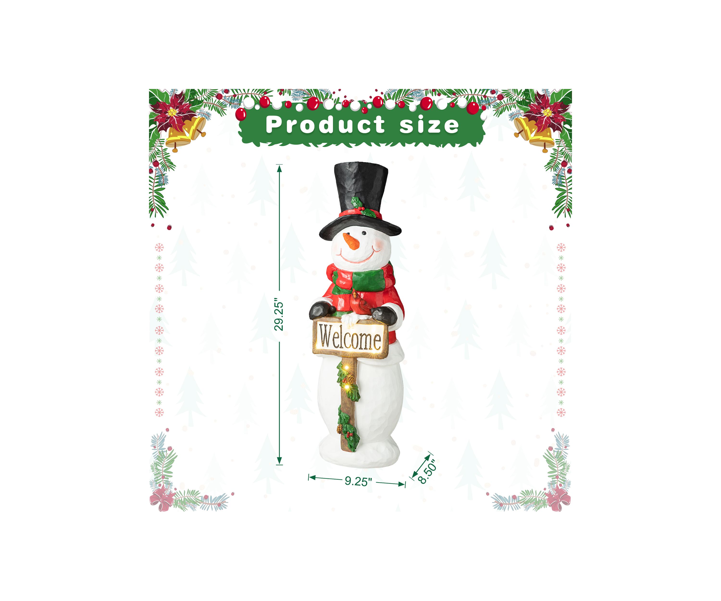 29.25-inchH Christmas Resin Snowman Porch Décor includes 8 Warm White Lights with Timer
