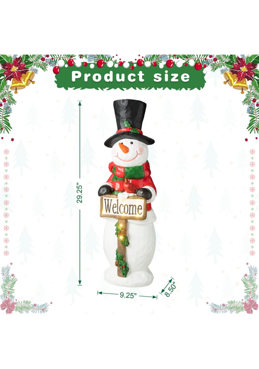 29.25-inchH Christmas Resin Snowman Porch Décor includes 8 Warm White Lights with Timer