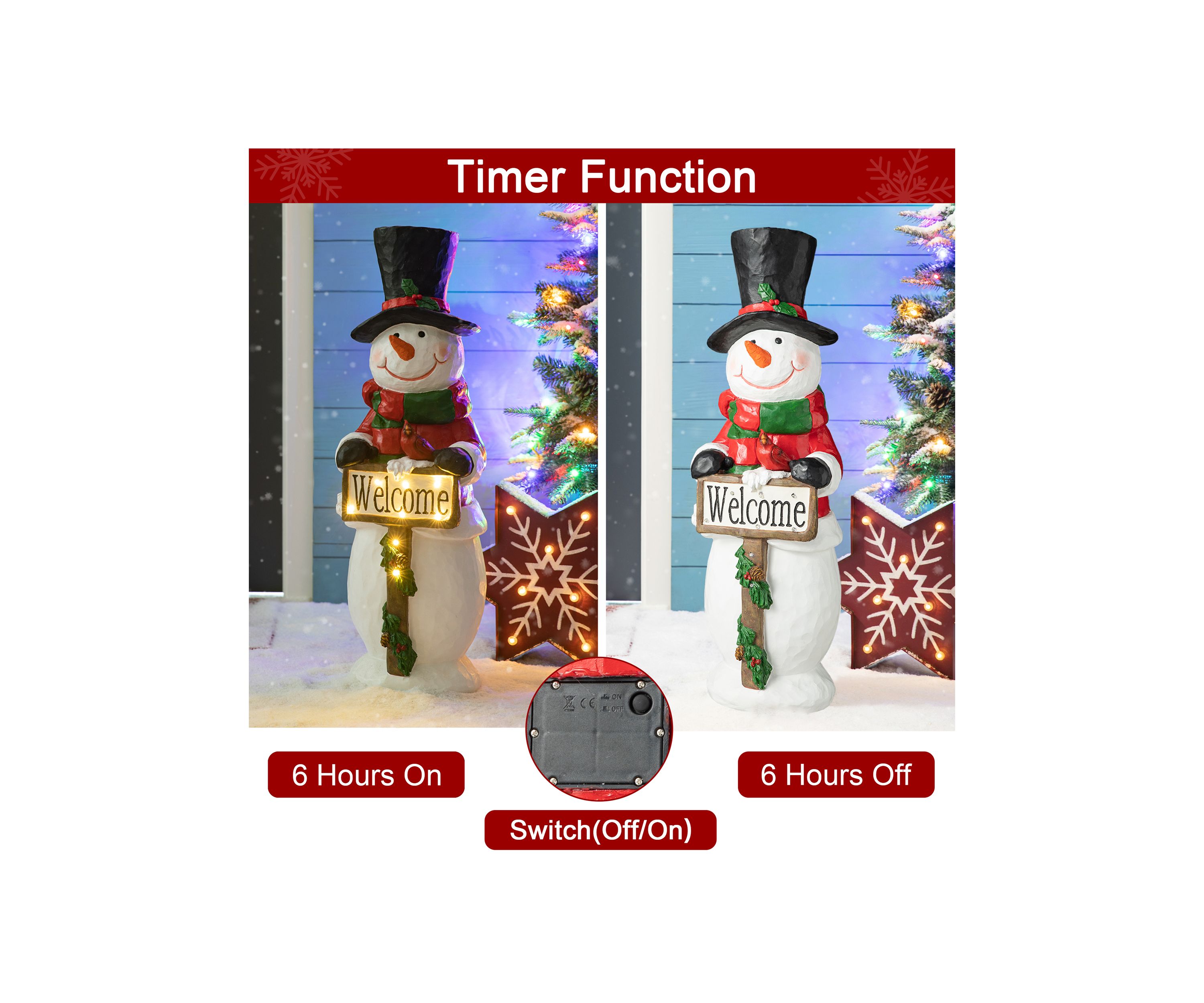 29.25-inchH Christmas Resin Snowman Porch Décor includes 8 Warm White Lights with Timer