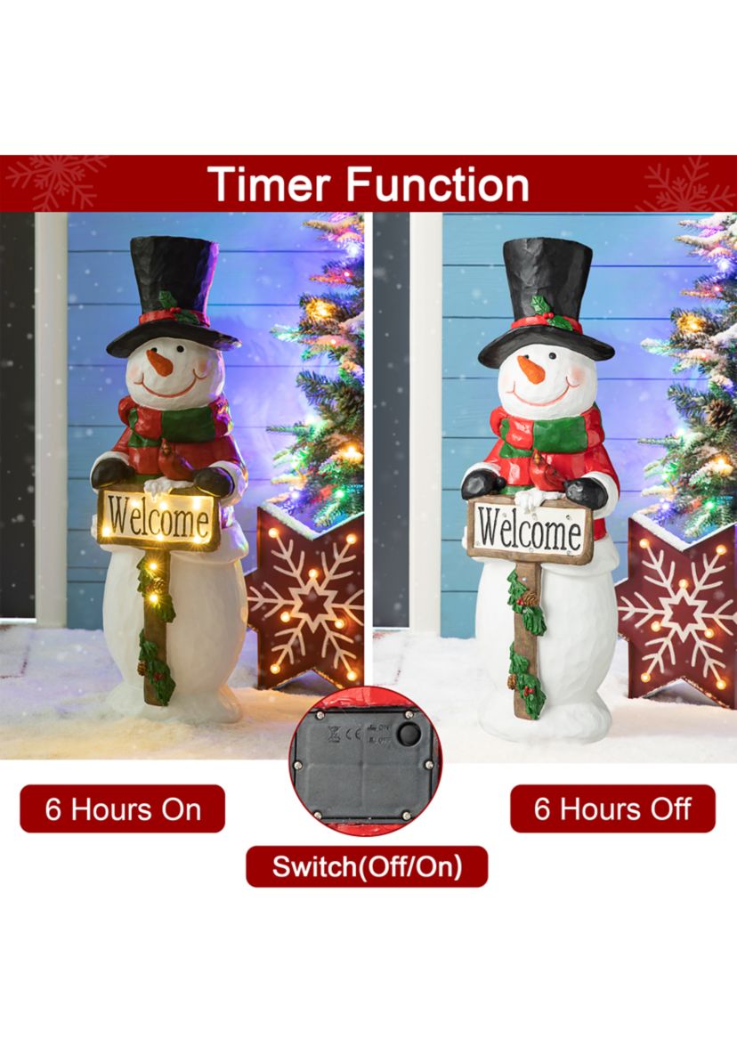 29.25-inchH Christmas Resin Snowman Porch Décor includes 8 Warm White Lights with Timer