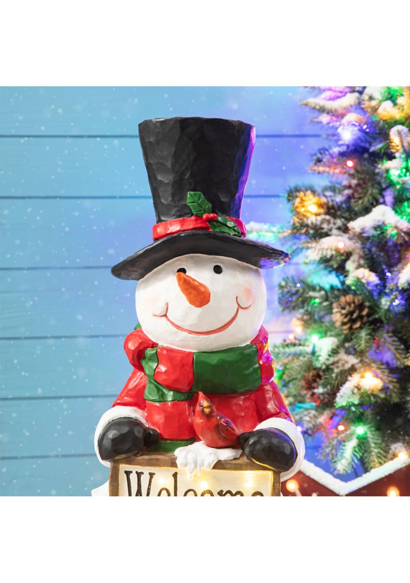 29.25-inchH Christmas Resin Snowman Porch Décor includes 8 Warm White Lights with Timer
