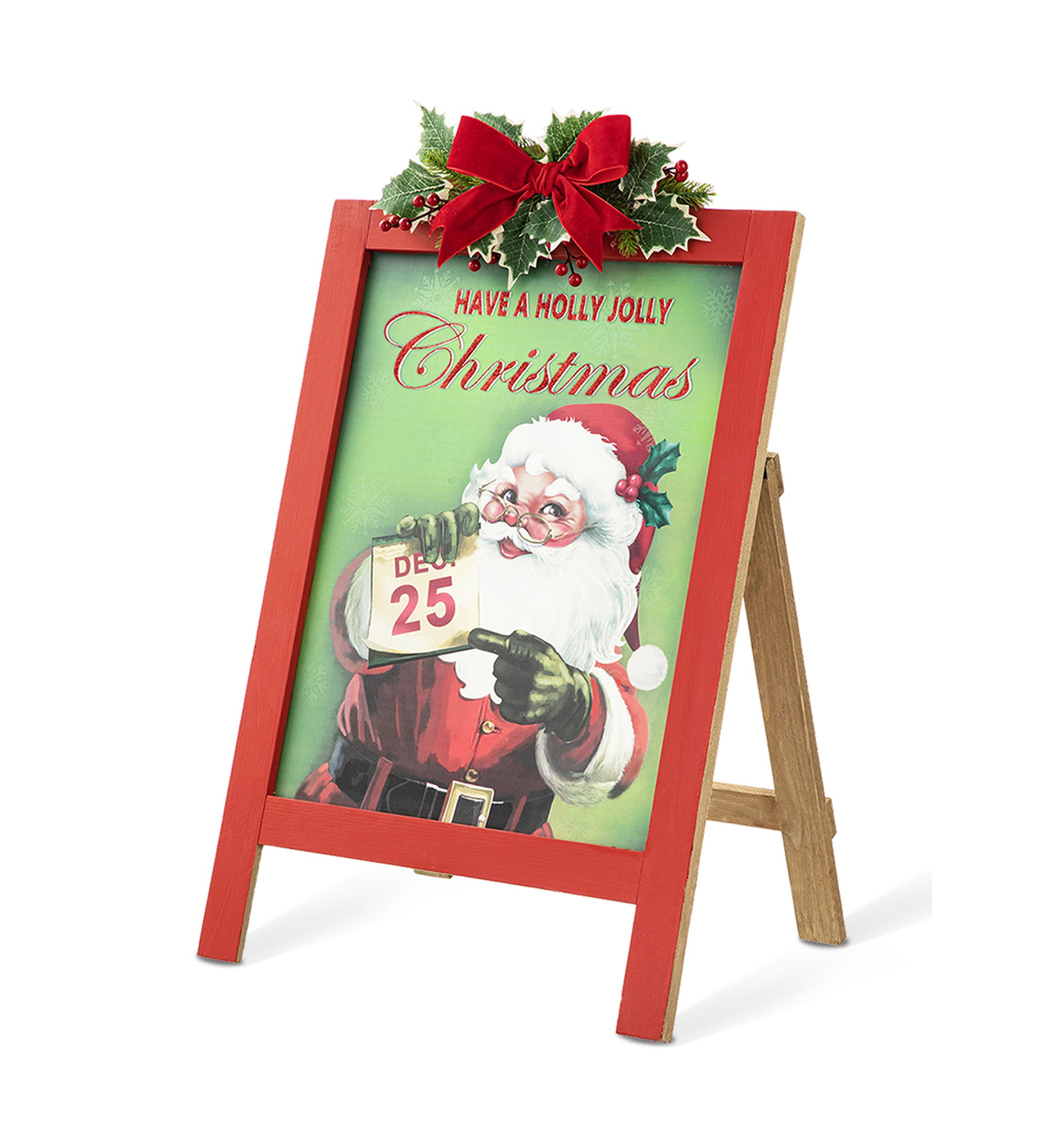 23.75-inchH Wooden -inchHave a Holly Jolly Christmas-inch Easel Porch Decor