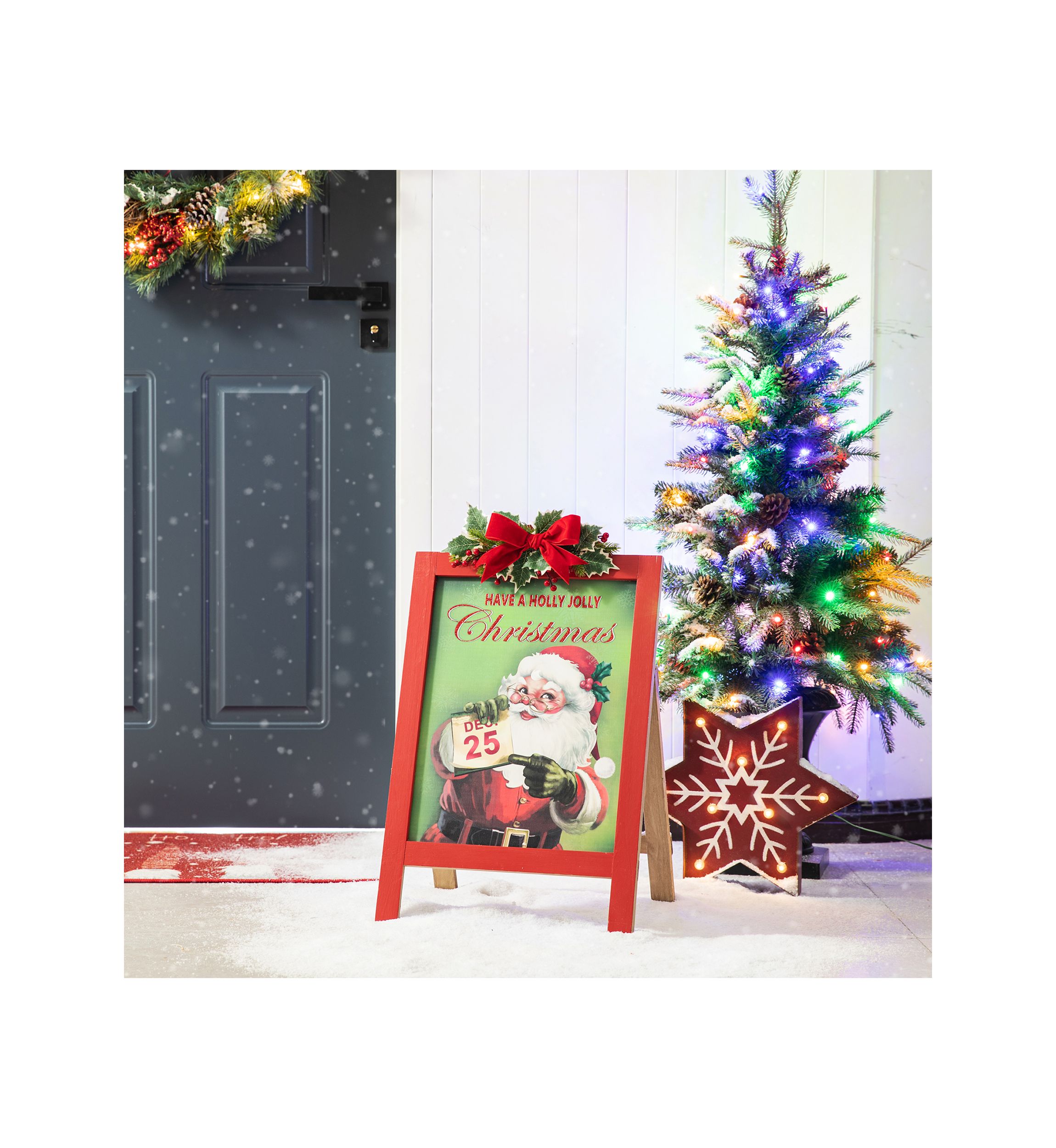 23.75-inchH Wooden -inchHave a Holly Jolly Christmas-inch Easel Porch Decor