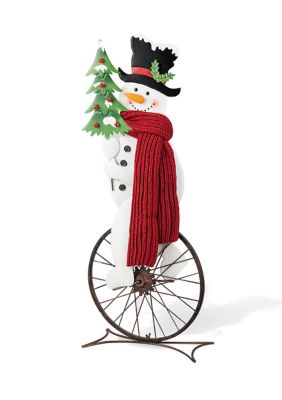 Glitzhome 32-Inchh Metal Snowman Riding Bike Porch Decor(Kd)