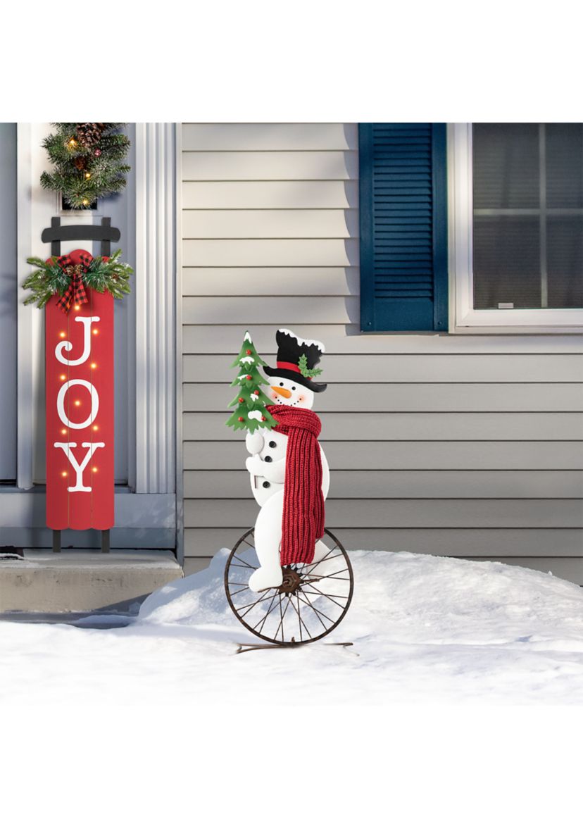 32-inchH Metal Snowman Riding Bike Porch Decor(KD)
