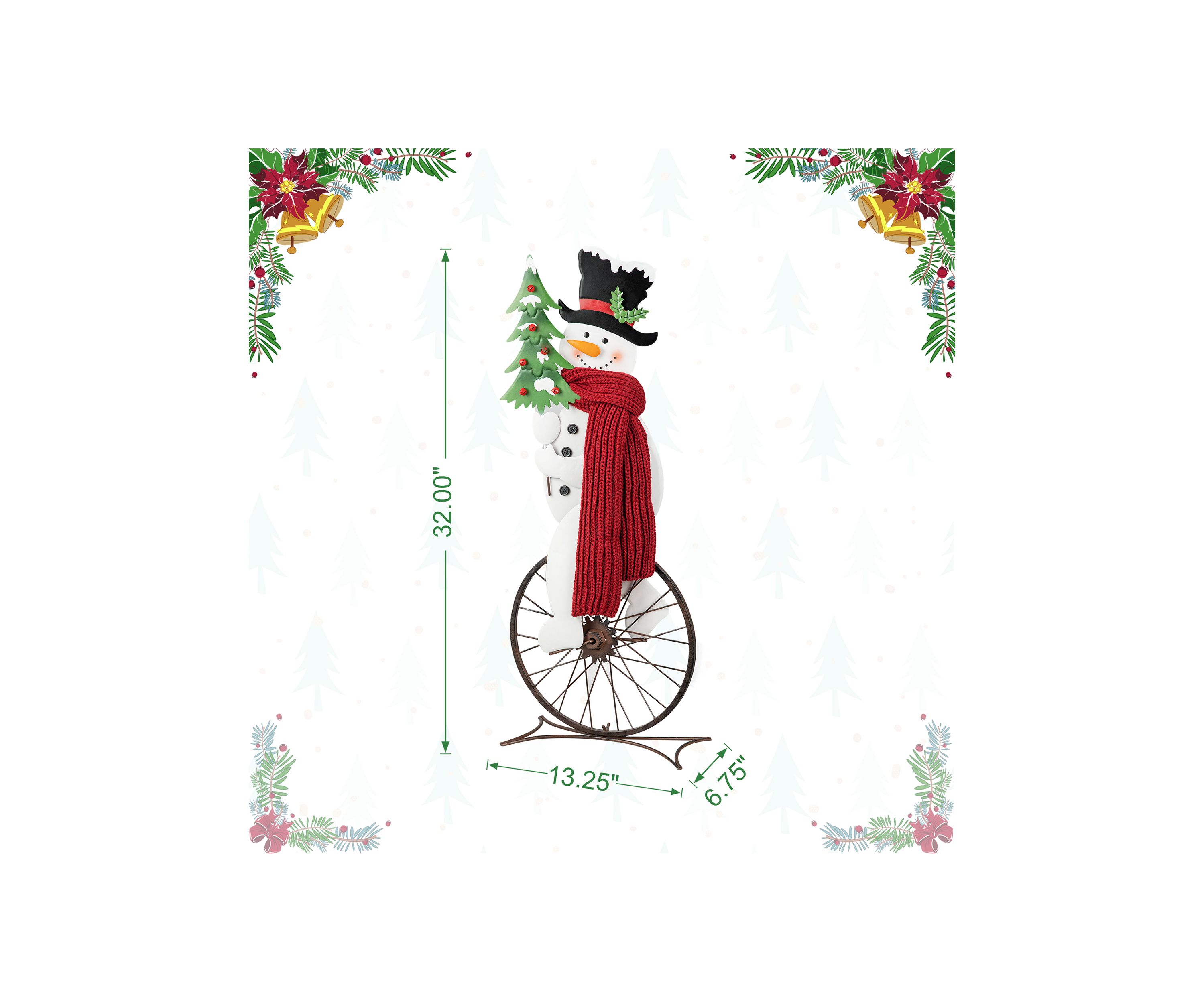 32-inchH Metal Snowman Riding Bike Porch Decor(KD)