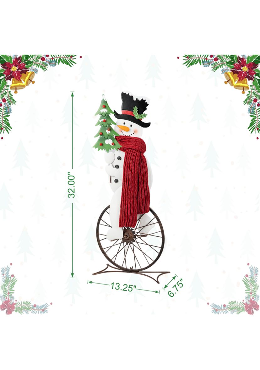 32-inchH Metal Snowman Riding Bike Porch Decor(KD)