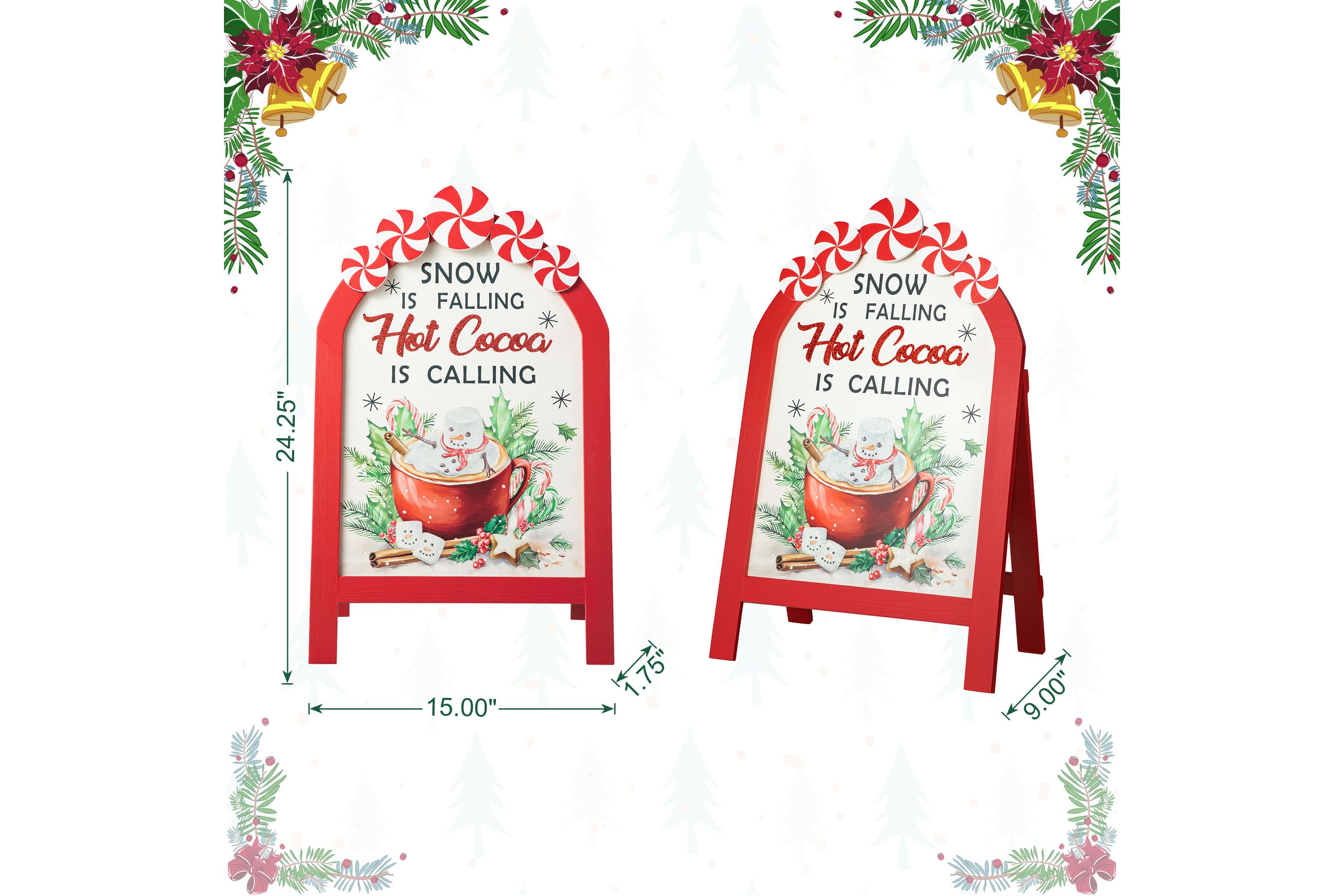 24.25"H Christmas Wooden Peppermint Easel Porch Decor