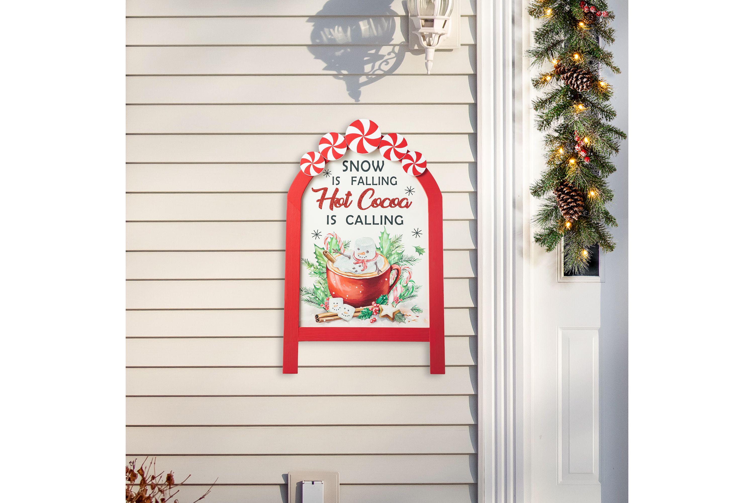 24.25"H Christmas Wooden Peppermint Easel Porch Decor