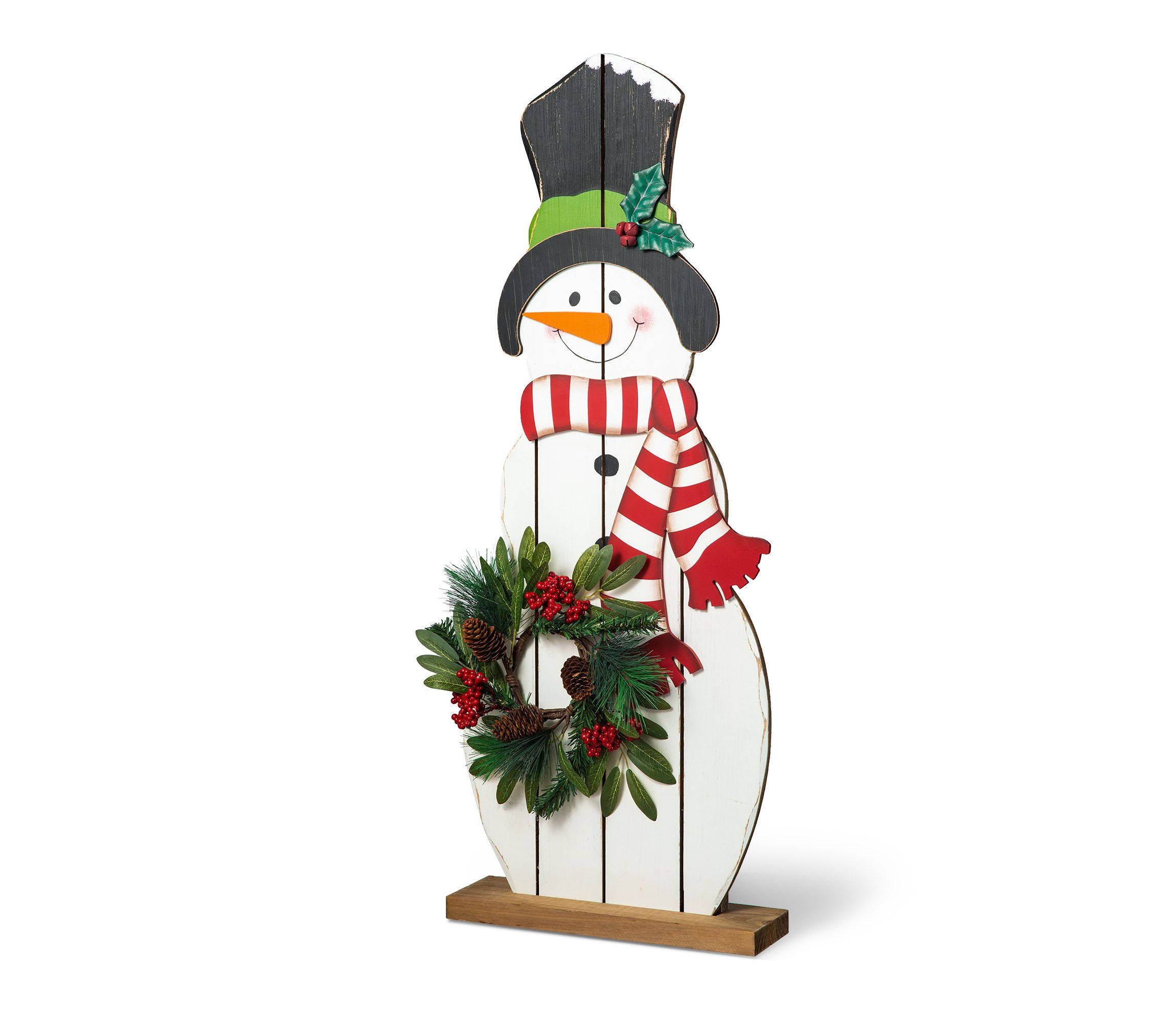 36"H Christmas Wooden/Metal Snowman Porch Decor with Floral Wreath(KD)