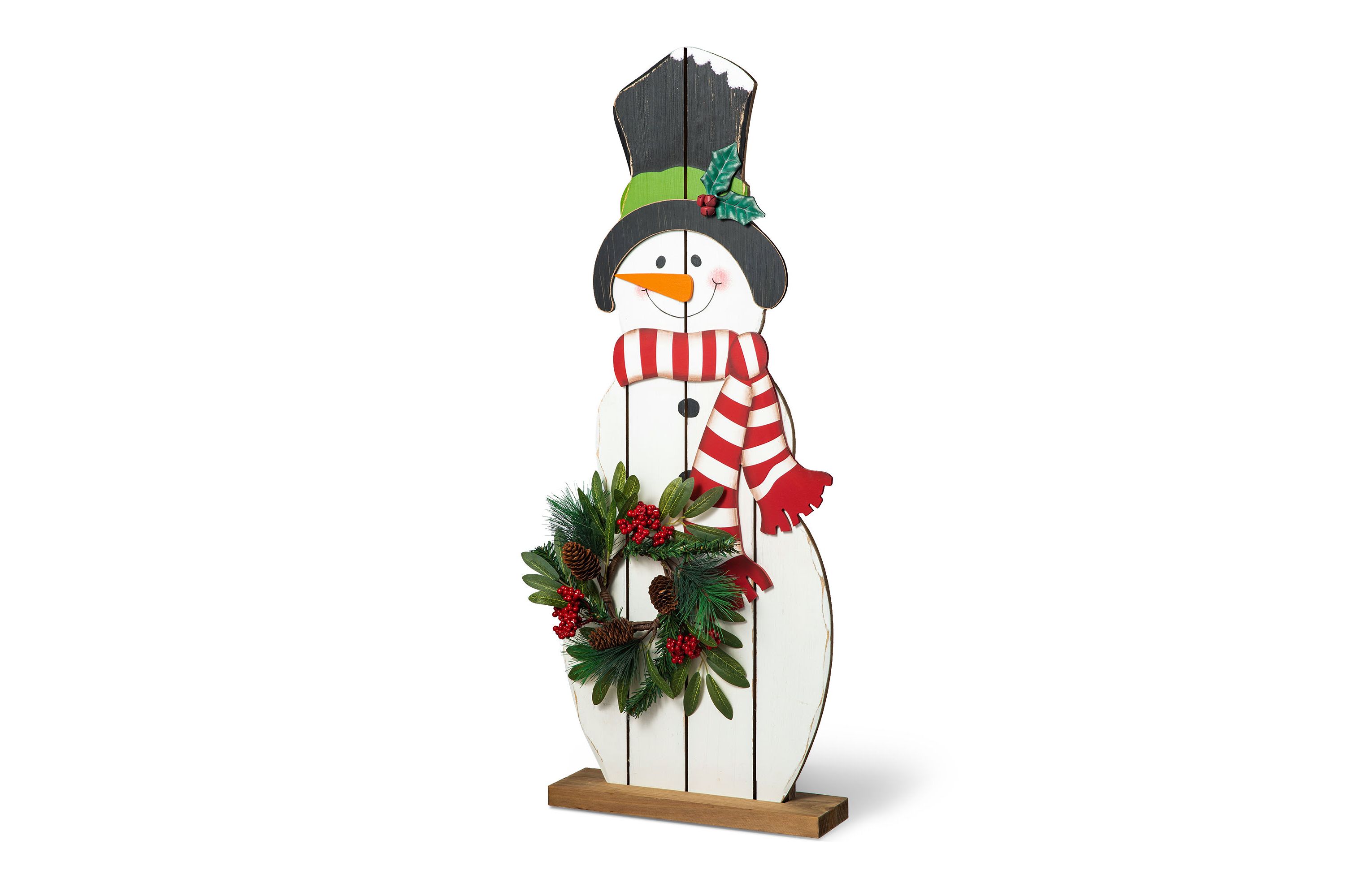 36"H Christmas Wooden/Metal Snowman Porch Decor with Floral Wreath(KD)