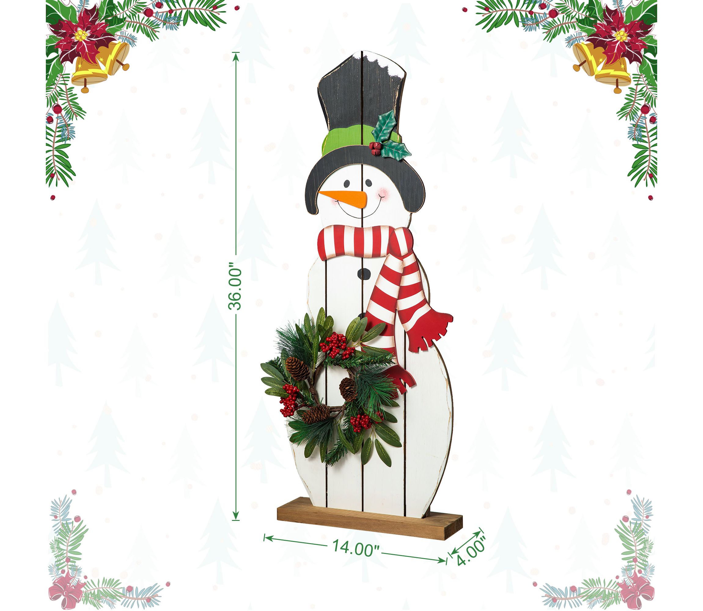 36"H Christmas Wooden/Metal Snowman Porch Decor with Floral Wreath(KD)