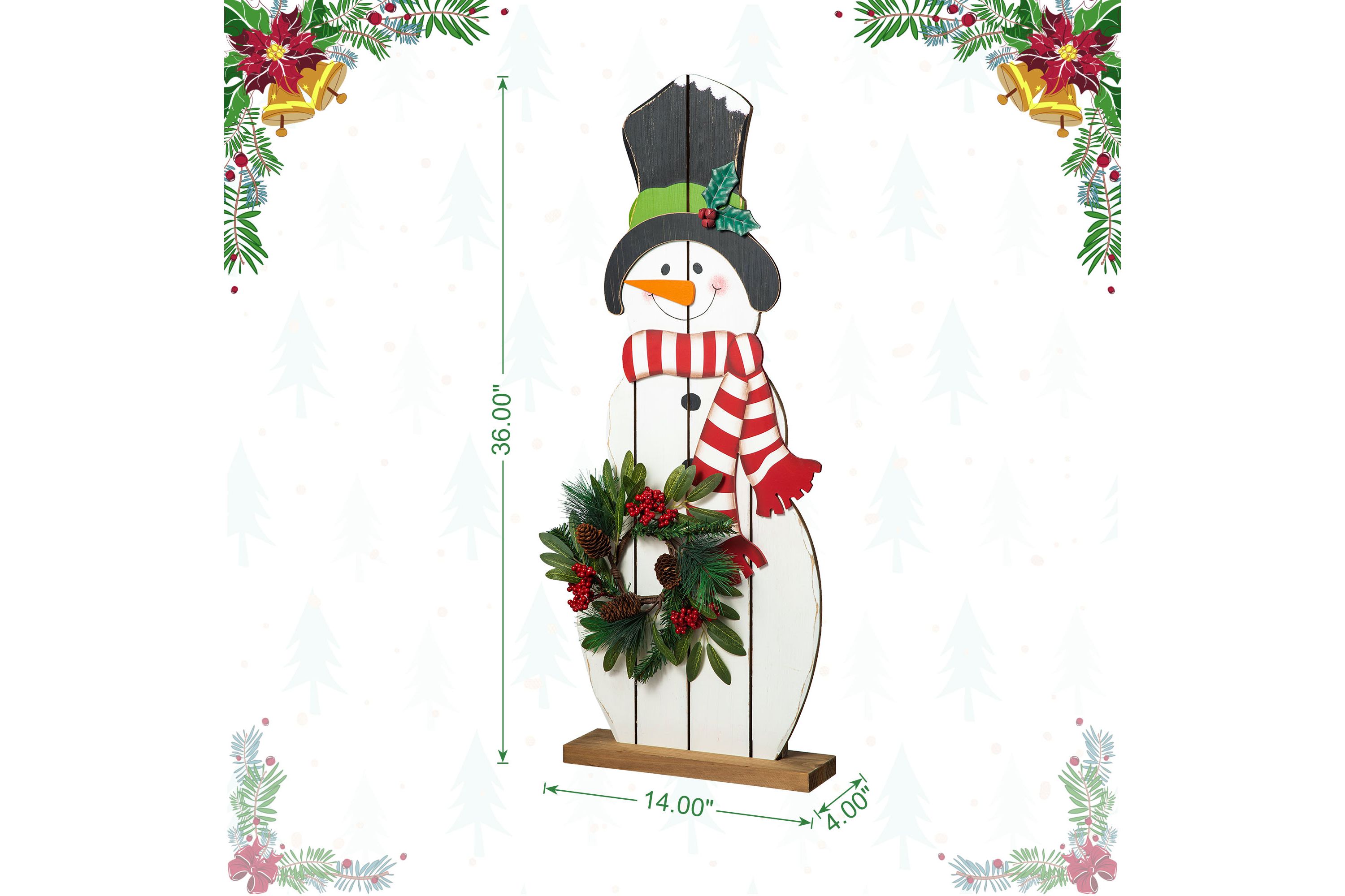 36"H Christmas Wooden/Metal Snowman Porch Decor with Floral Wreath(KD)